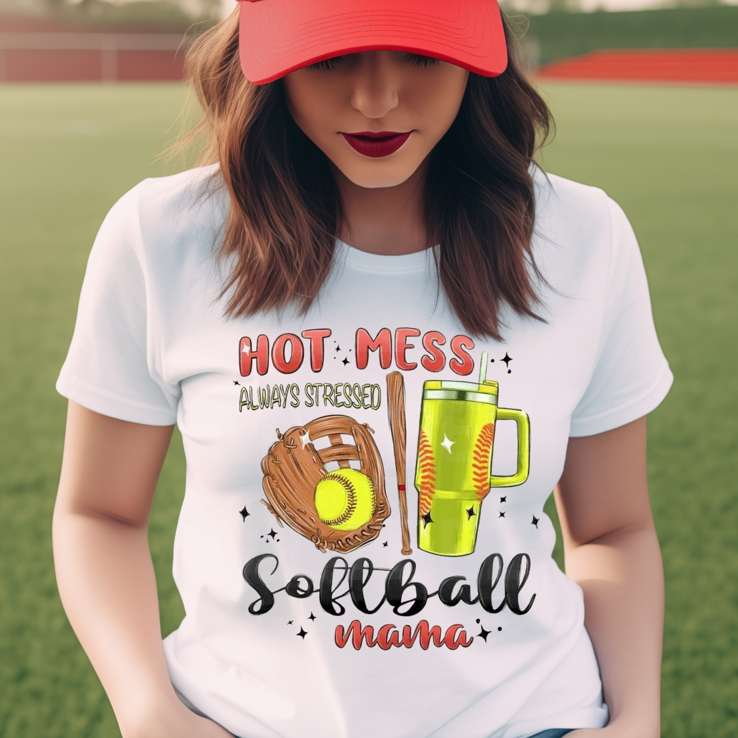 Hot Mess Always Stressed Softball Mama (1) DTF Direct To Film
