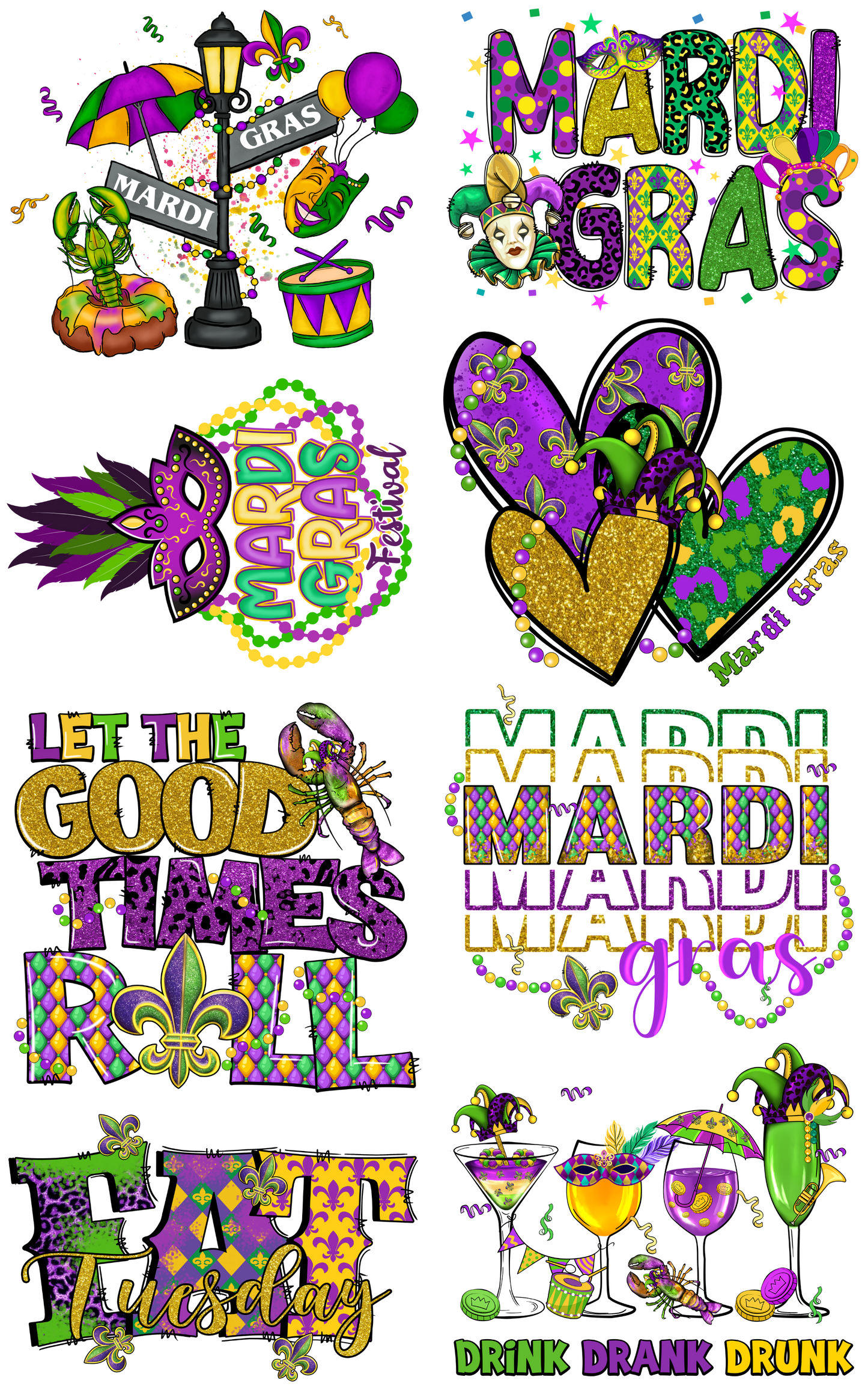 PREMADE MARDI GRAS GANGSHEET - 22X36 DTF TRANSFERS - DIRECT TO FILM