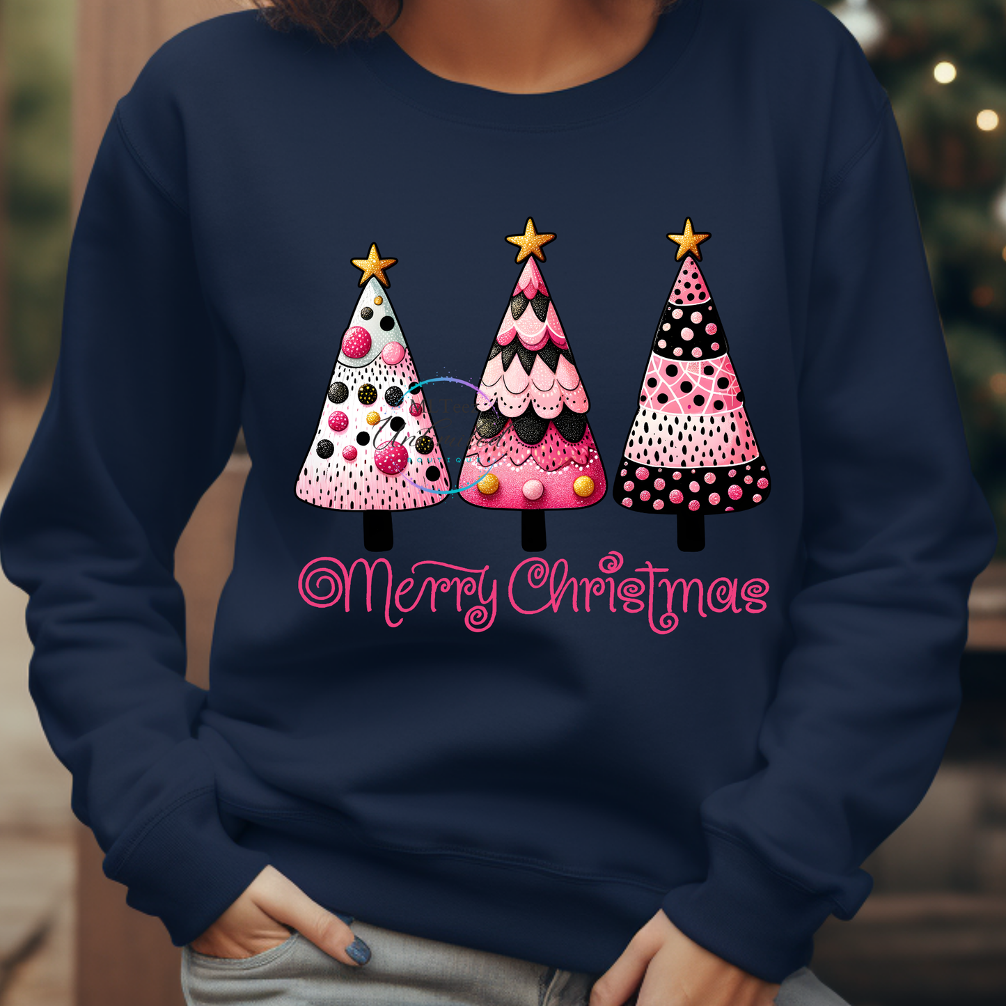 Merry Christmas (Pink/Black Trees) DTF Direct To Film