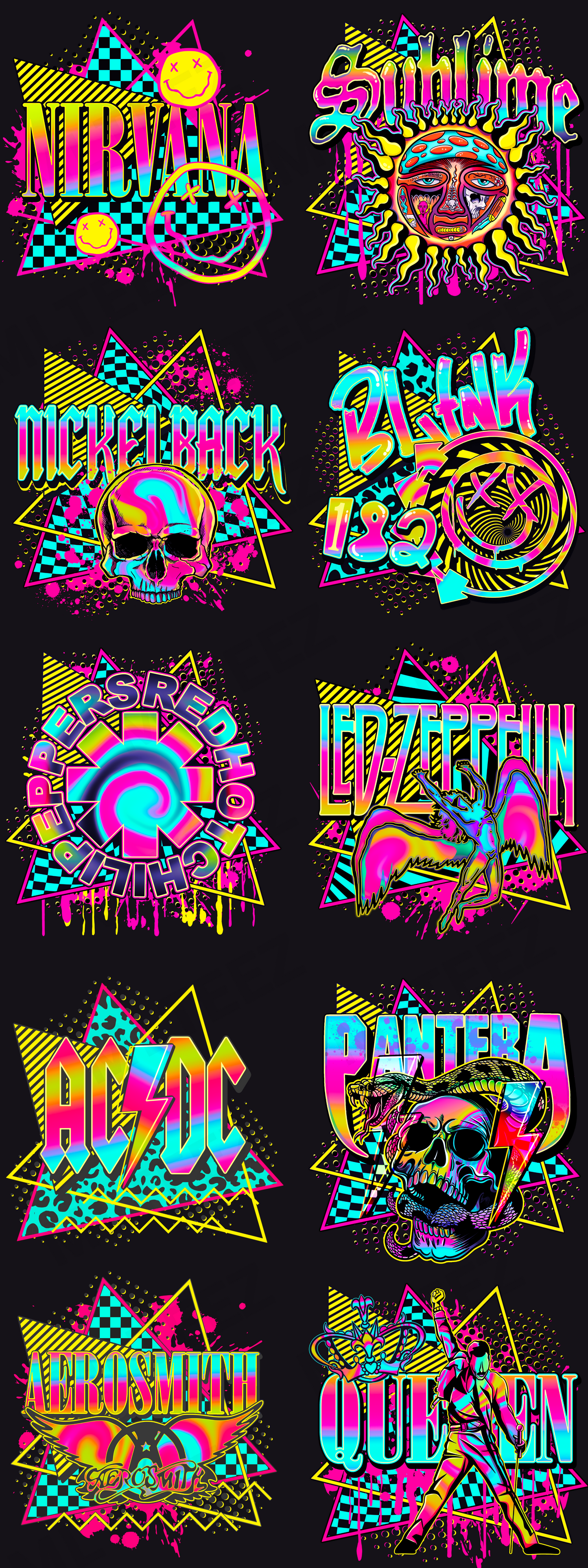 ROCK BAND 2 PREMADE GANGSHEET - 22X60 DTF TRANSFERS - DIRECT TO FILM