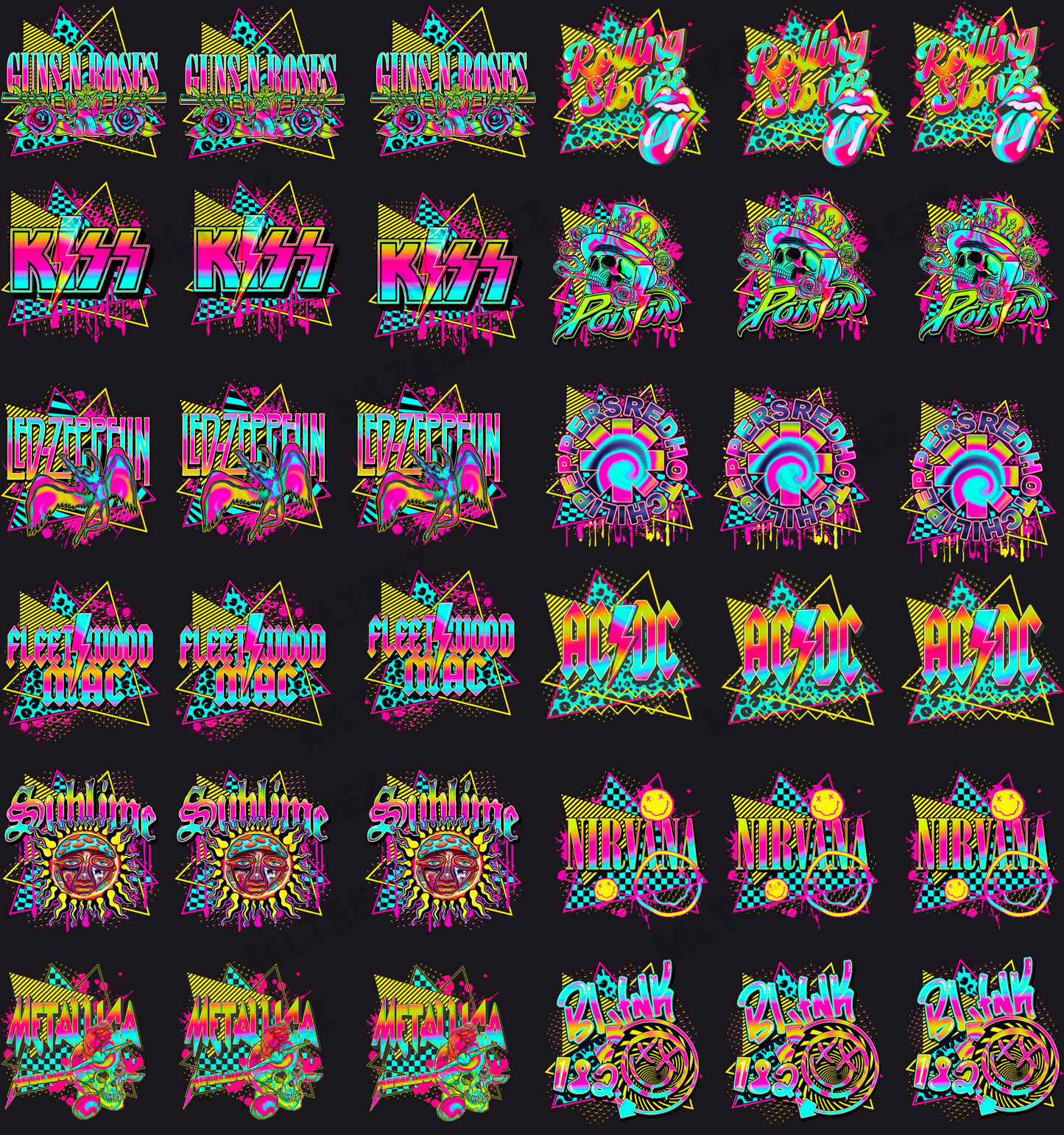 ROCK BAND TRUCKER HAT PREMADE GANGSHEET - 22X24 DTF TRANSFERS - DIRECT TO FILM