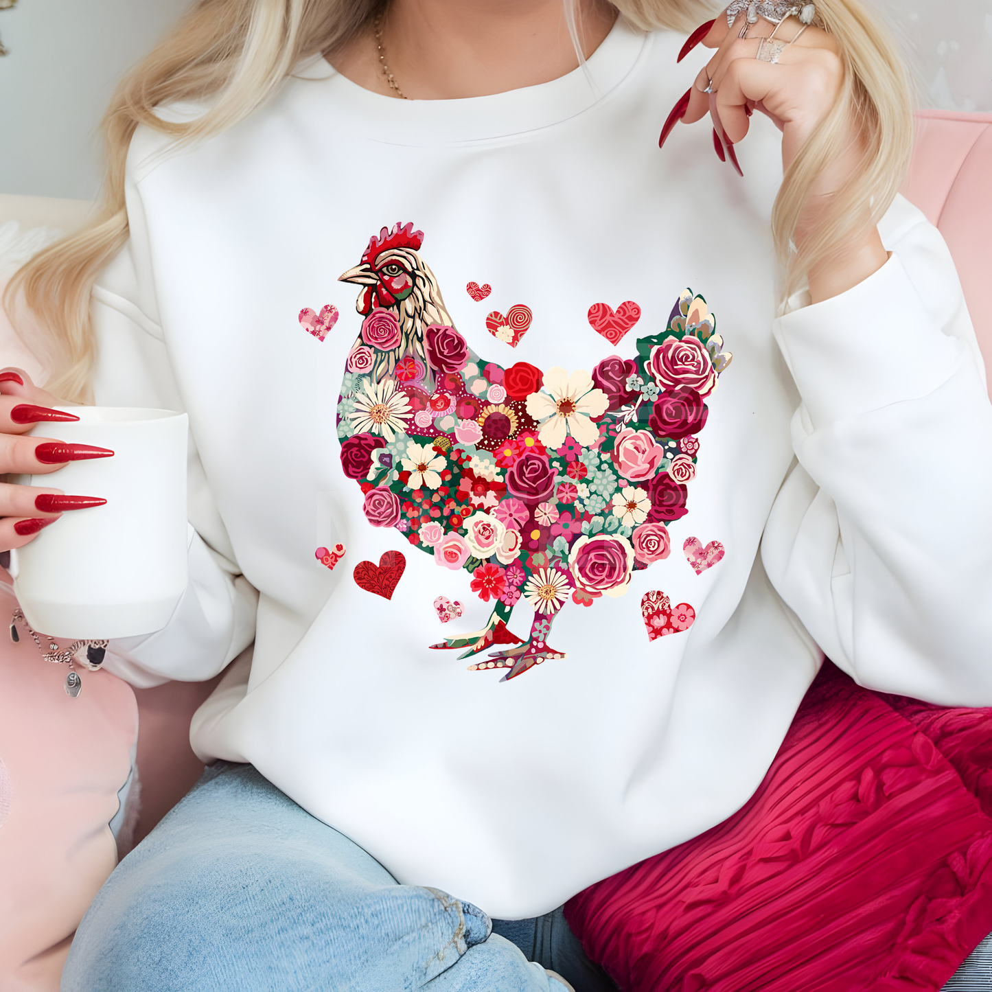 Floral Chicken (Valentine's Day) DTF Direct To Film