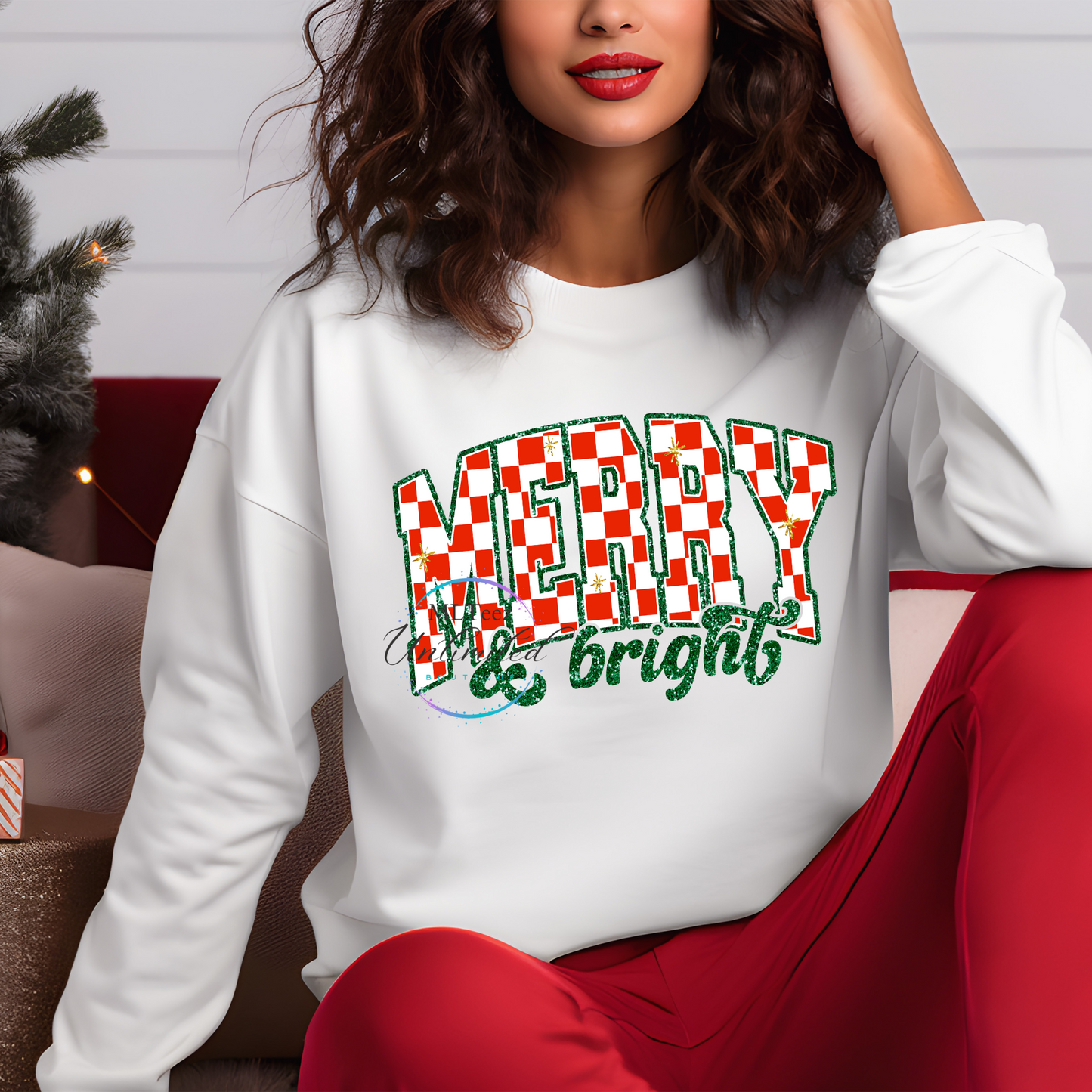 Merry & Bright (3) Red & White Checkered DTF Direct To Film