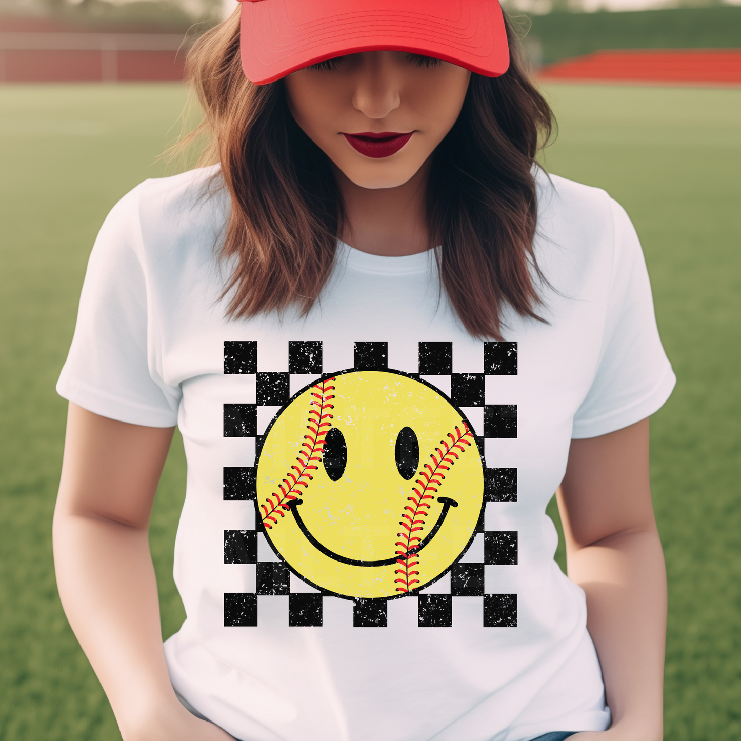 Happy Face (Softball) (Distressed) (4) DTF Direct To Film
