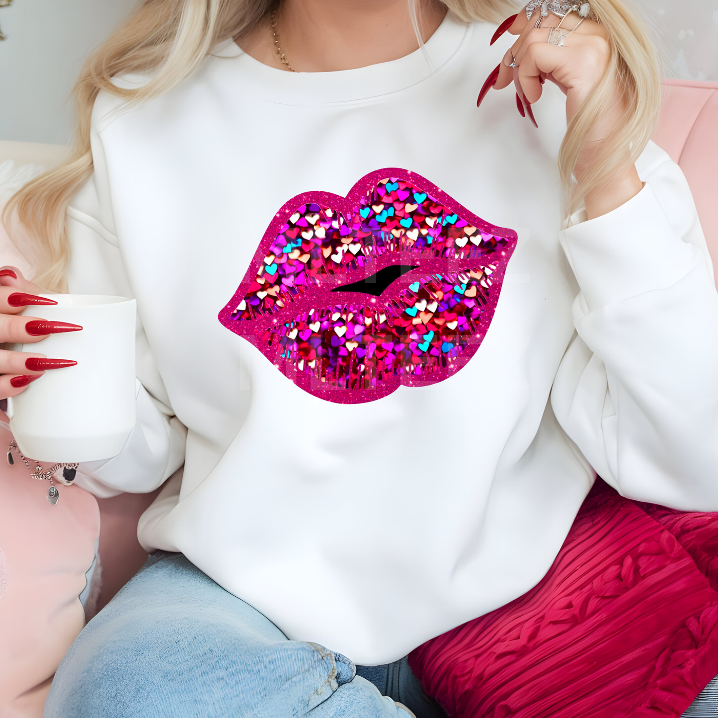 Valentine's Day Glitter Lips DTF Direct To Film