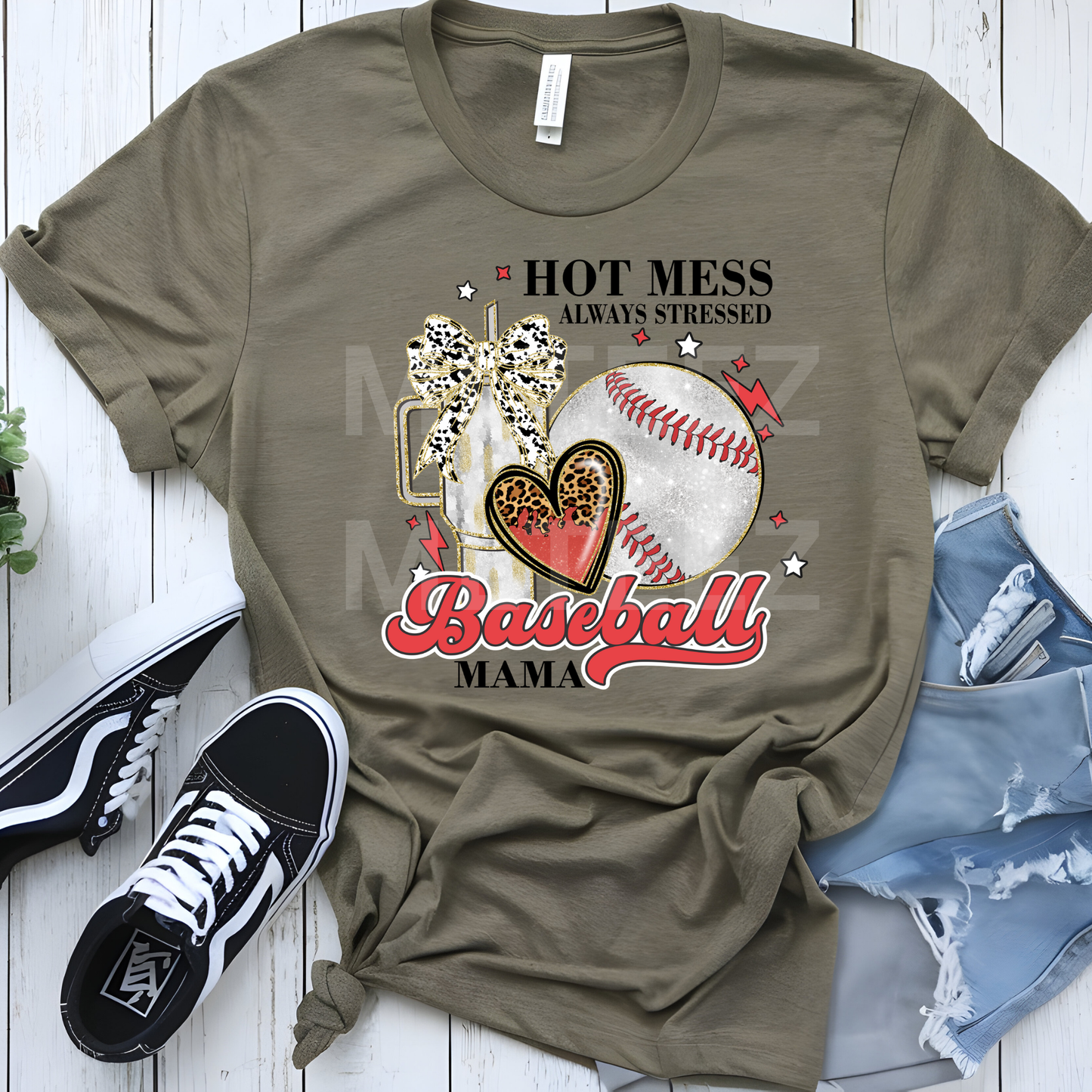 Hot Mess Always Stressed Baseball Mama (2) DTF Direct To Film