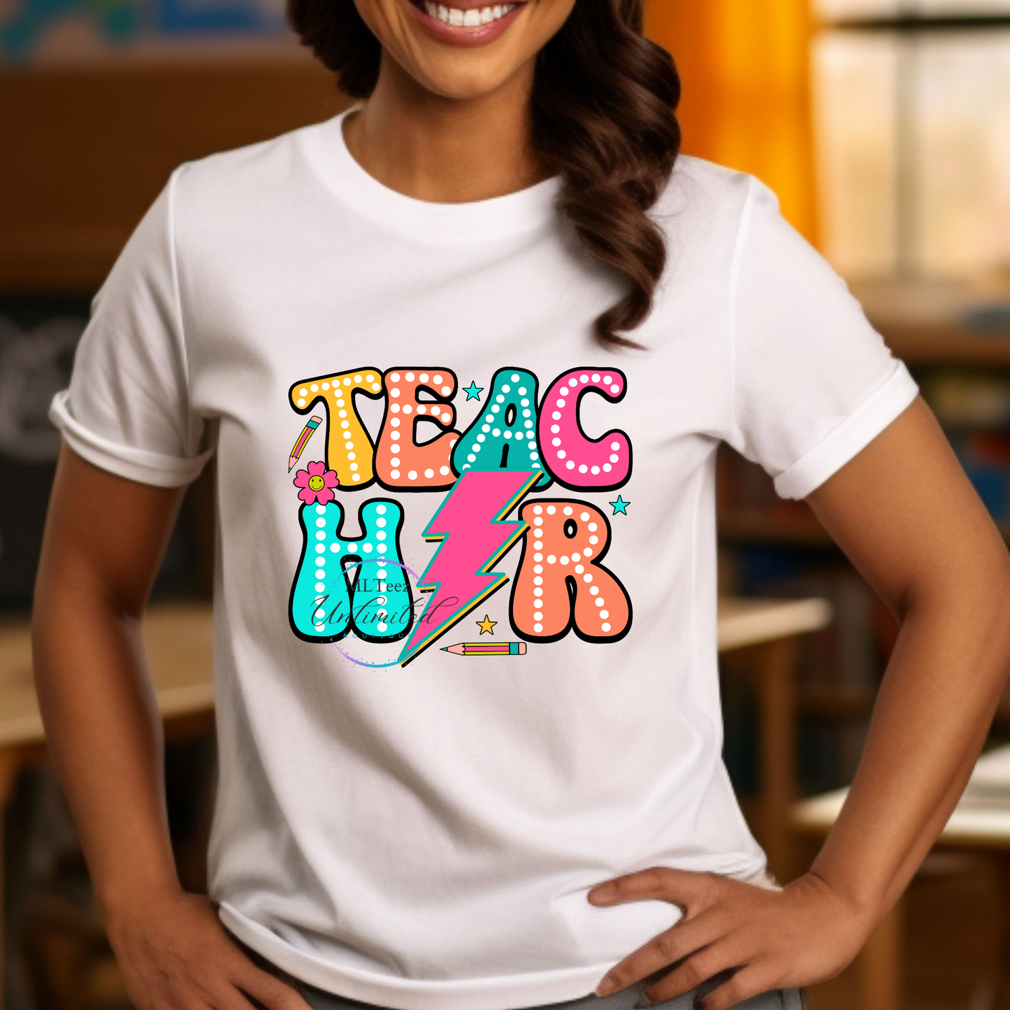 Teacher (Polka Dot/Lightening) DTF Direct To Film