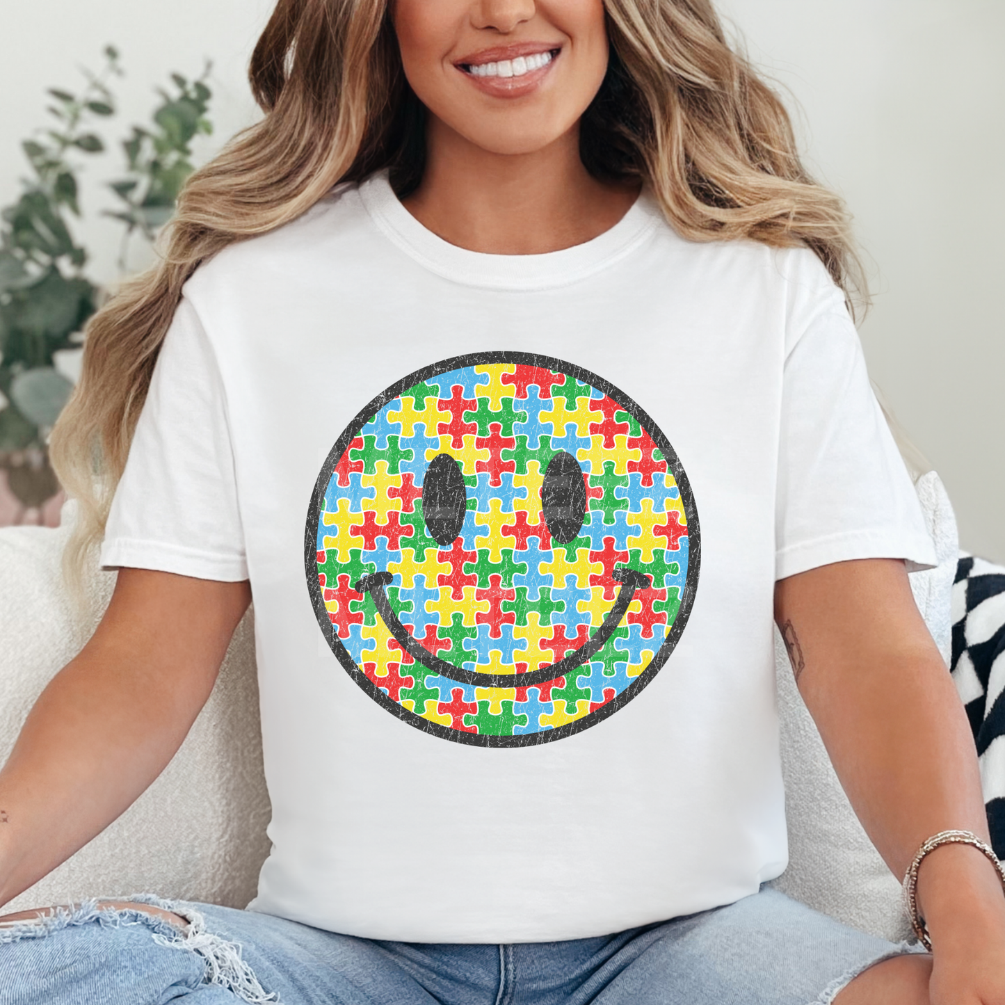 Smiley Face (Distressed) (Autism) (1) DTF Direct To Film