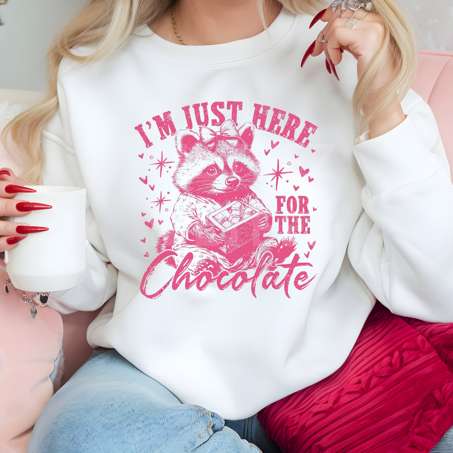 I'm Just Here For The Chocolate (1) (Pink) DTF Direct To Film