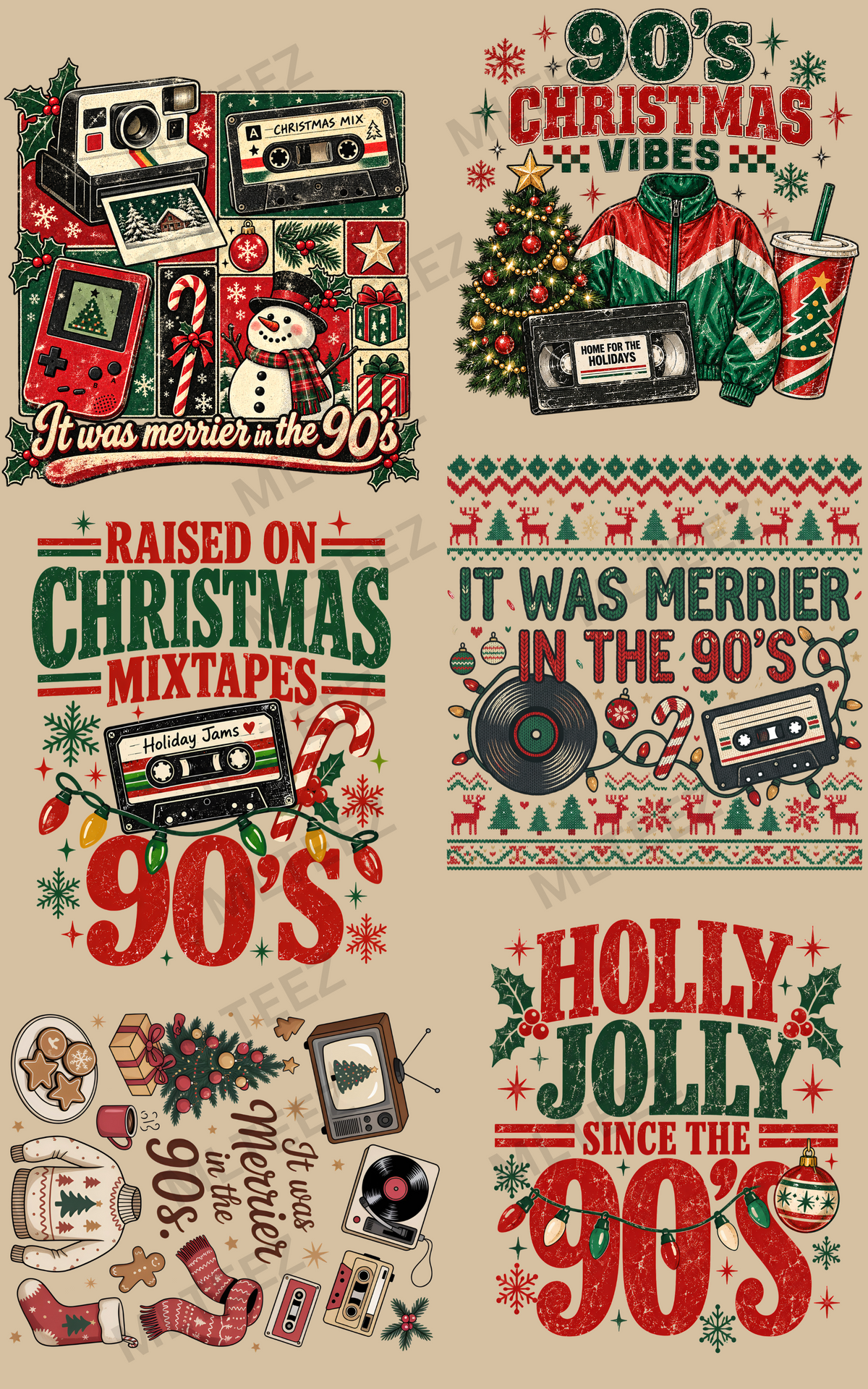 90'S CHRISTMAS VIBES (1) PREMADE GANGSHEET - 22X36 DTF TRANSFERS - DIRECT TO FILM