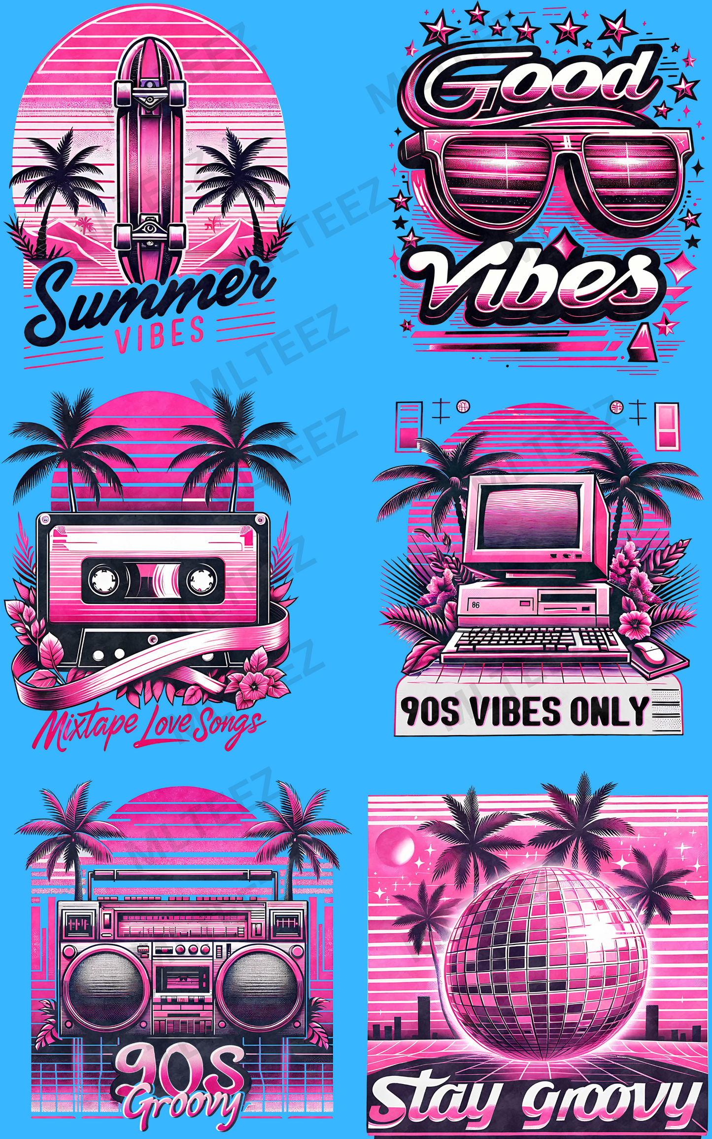 90s Summer Vibe (1) PREMADE GANGSHEET - 22X36 DTF TRANSFERS - DIRECT TO FILM