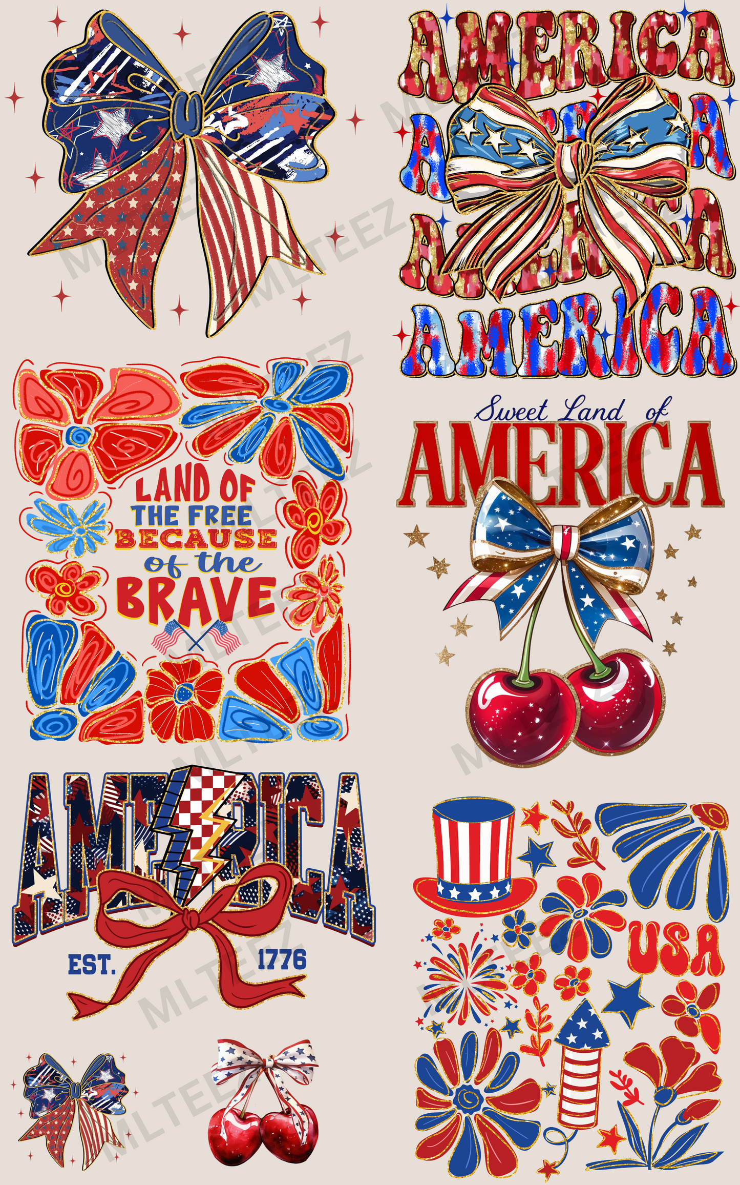 AMERICA (BOW) PREMADE GANGSHEET - 22X36 DTF TRANSFERS - DIRECT TO FILM