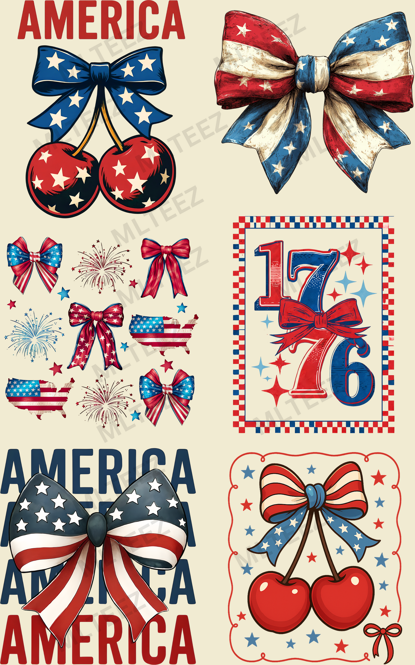 AMERICA (CHERRIES) (2) PREMADE GANGSHEET - 22X36 DTF TRANSFERS - DIRECT TO FILM