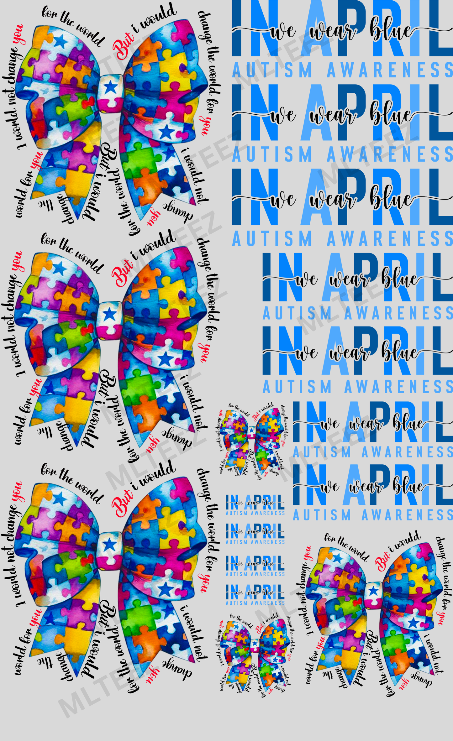 AUTISM (12) PREMADE GANGSHEET - 22X36 DTF TRANSFERS - DIRECT TO FILM