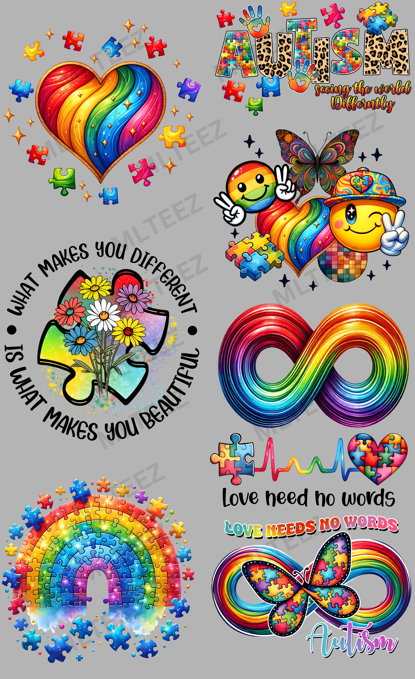 AUTISM (13) PREMADE GANGSHEET - 22X36 DTF TRANSFERS - DIRECT TO FILM