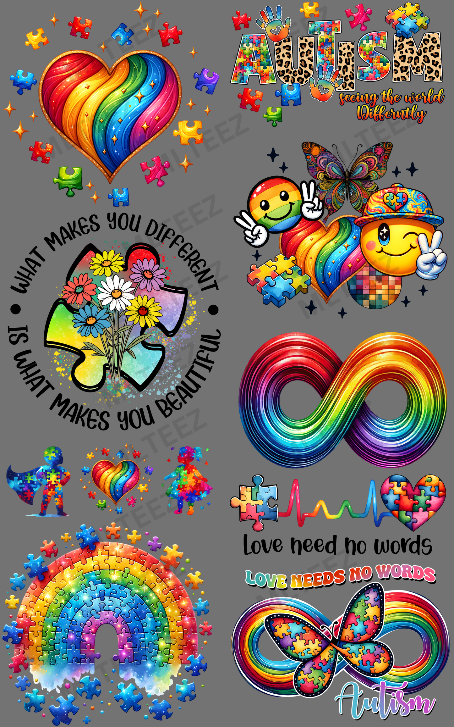 AUTISM (2) PREMADE GANGSHEET - 22X36 DTF TRANSFERS - DIRECT TO FILM