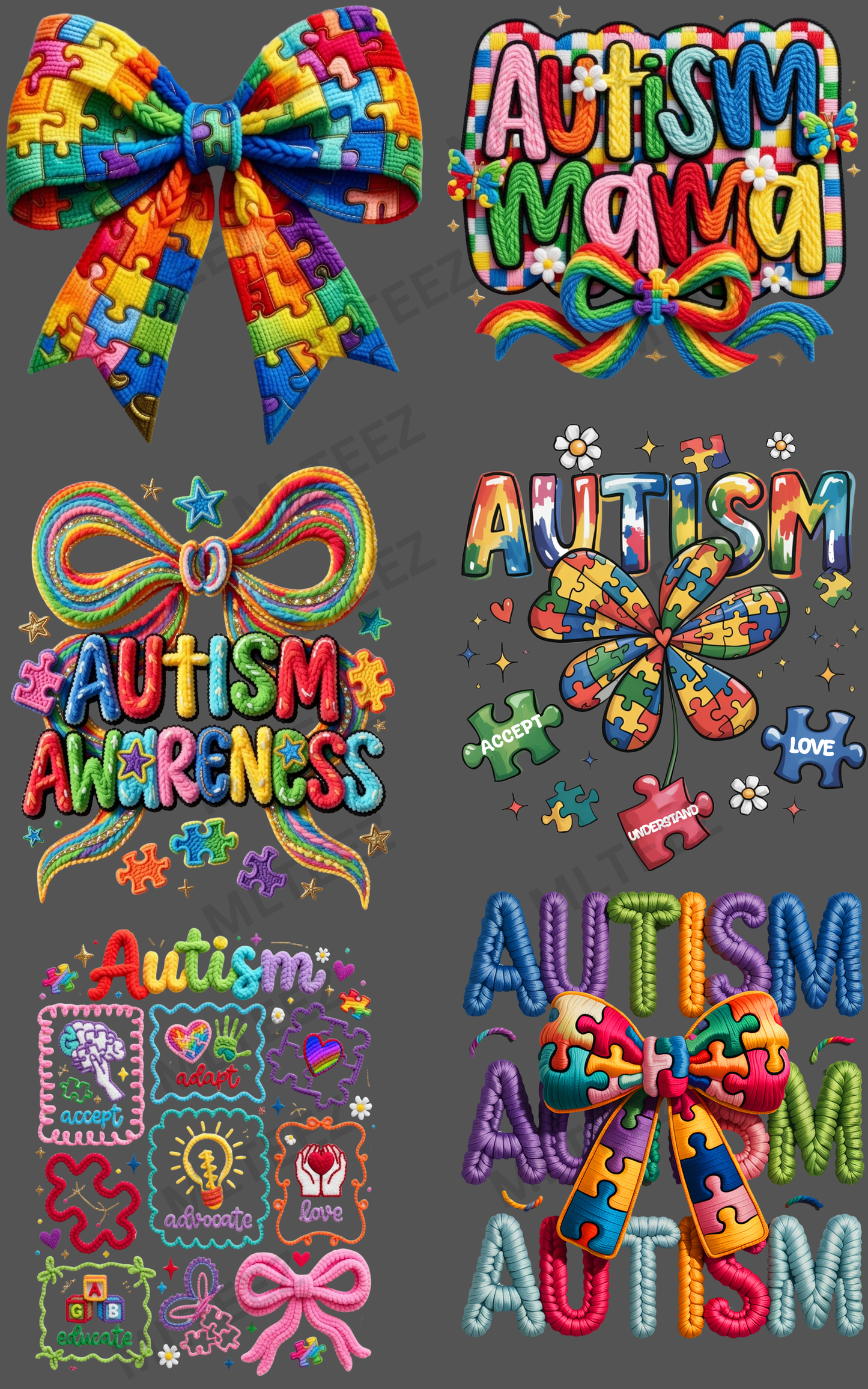 AUTISM (7) PREMADE GANGSHEET - 22X36 DTF TRANSFERS - DIRECT TO FILM