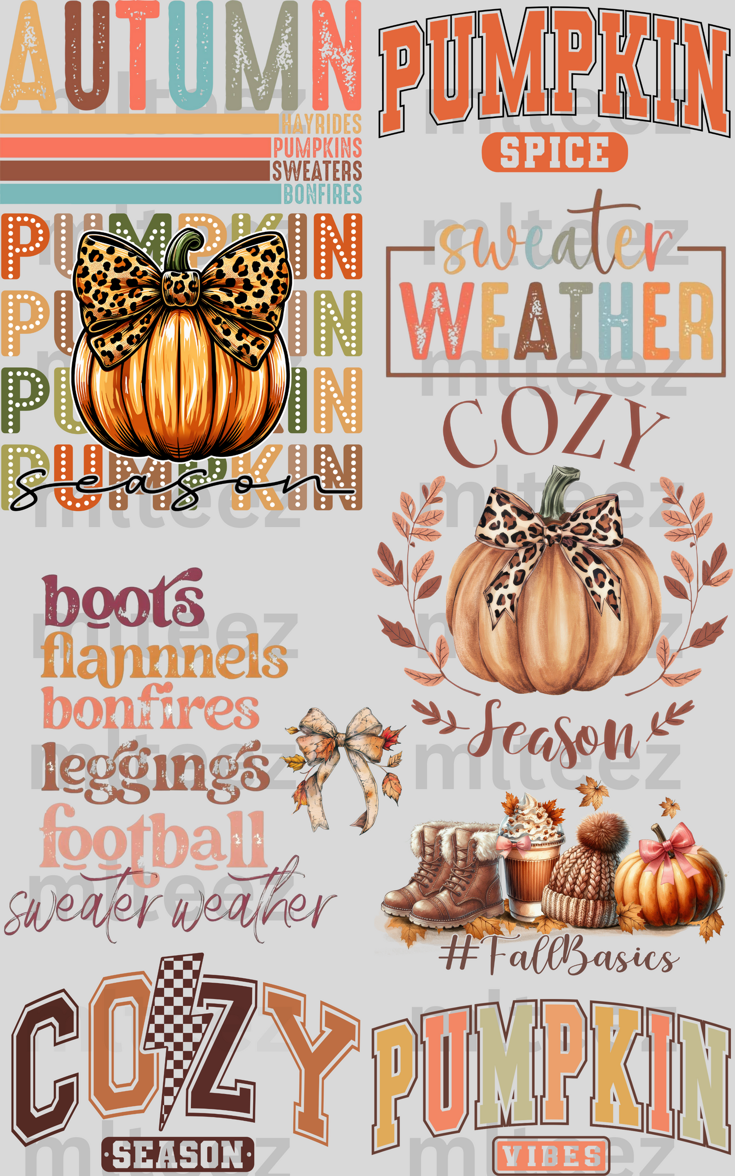 AUTUMN & PUMPKIN SPICE PREMADE GANGSHEET - 22X36 DTF TRANSFERS - DIRECT TO FILM