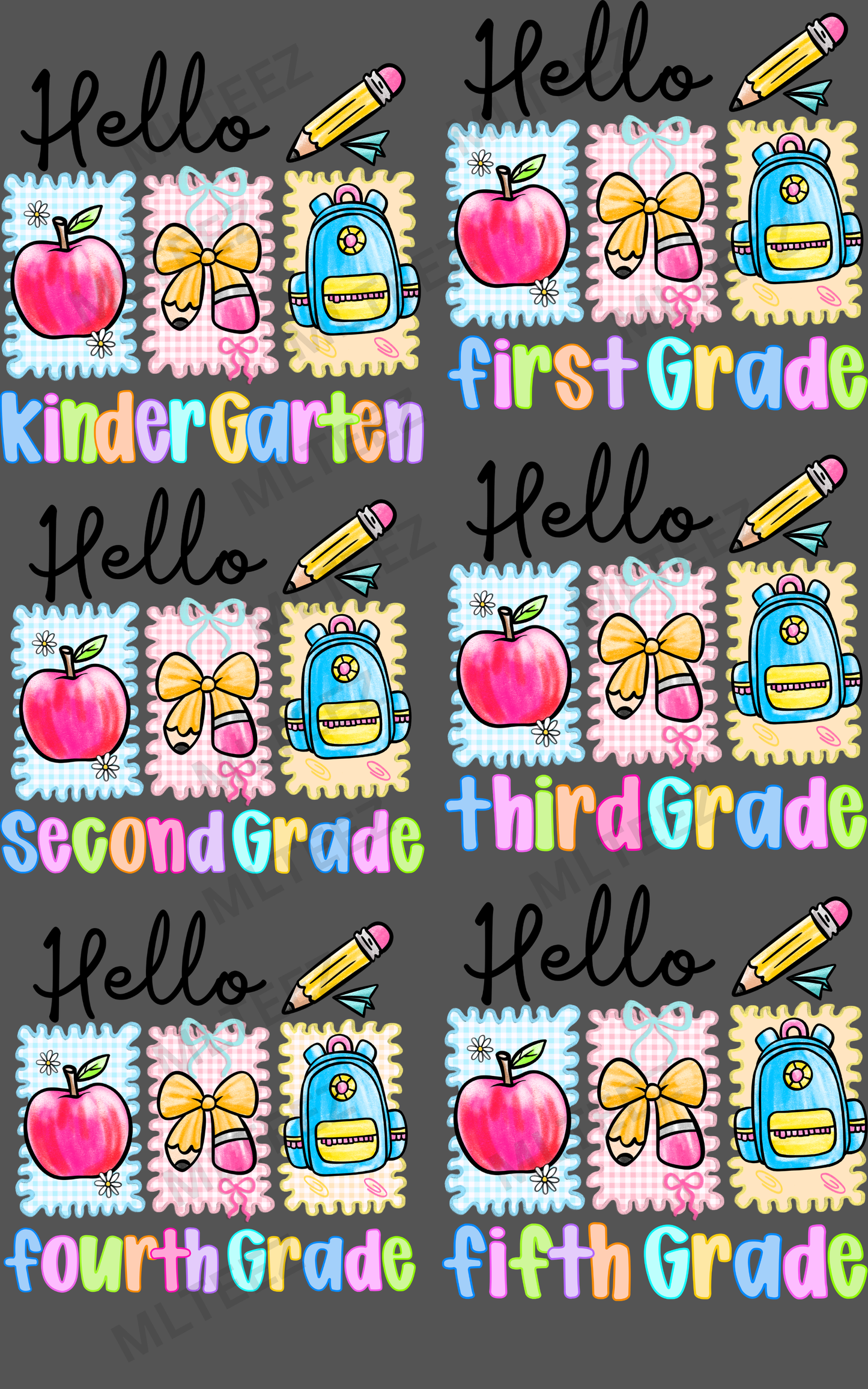 BACK TO SCHOOL (14) PREMADE GANGSHEET - 22X36 DTF TRANSFERS - DIRECT TO FILM