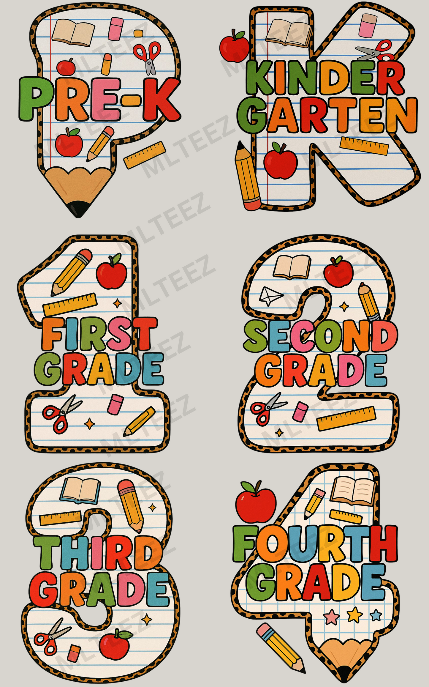 BACK TO SCHOOL (8) PREMADE GANGSHEET - 22X36 DTF TRANSFERS - DIRECT TO FILM