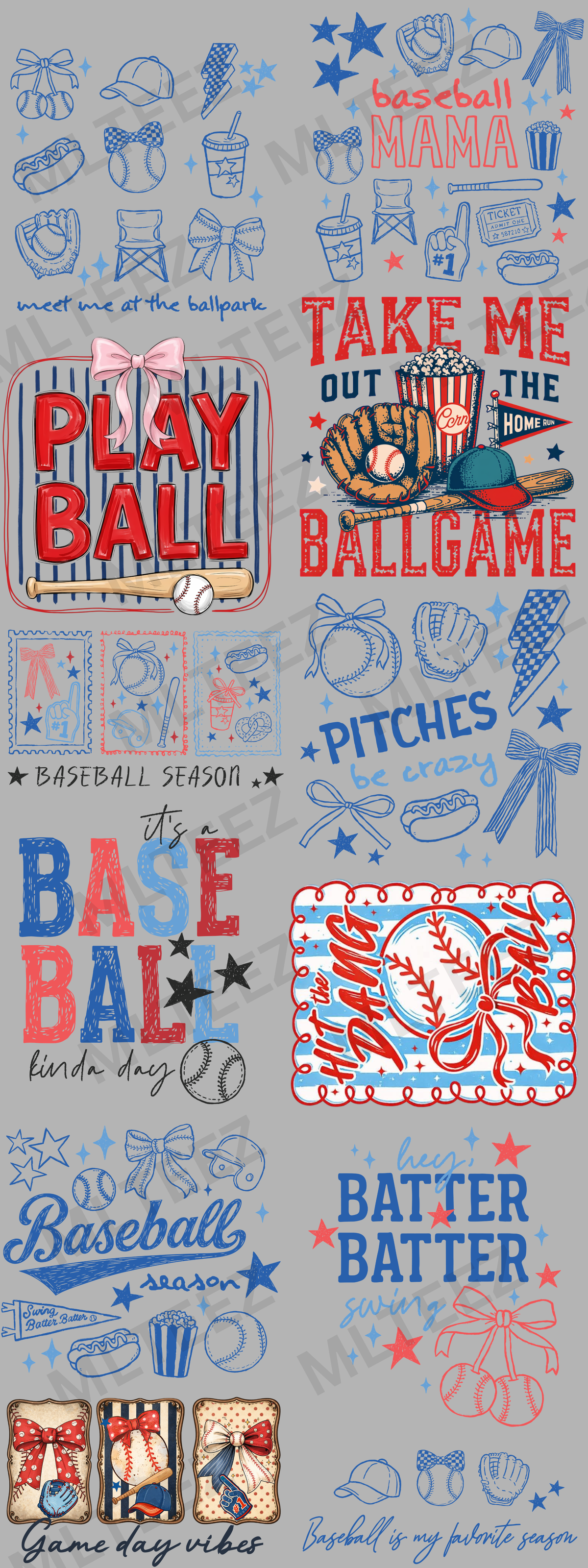 BASEBALL (1) (60 INCH) PREMADE GANGSHEET - 22X60 DTF TRANSFERS - DIRECT TO FILM