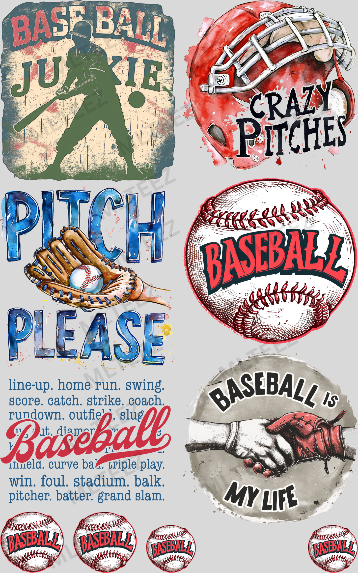BASEBALL JUNKIE (1) PREMADE GANGSHEET - 22X36 DTF TRANSFERS - DIRECT TO FILM