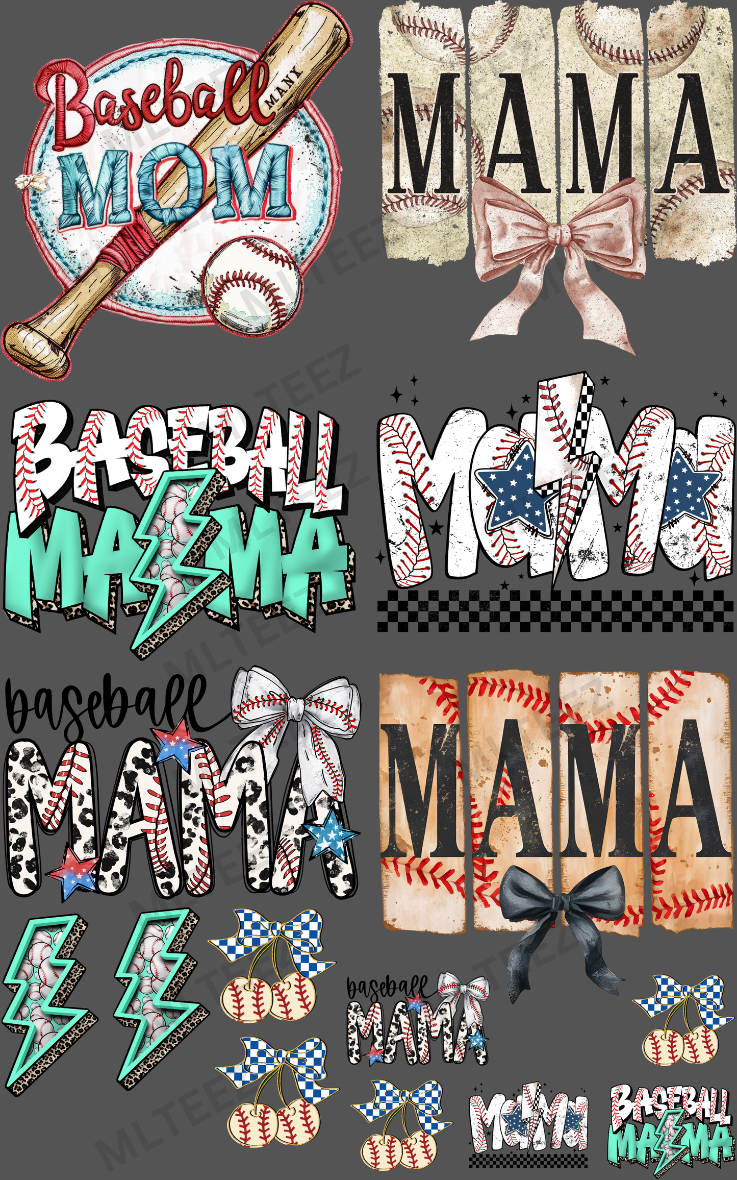 BASEBALL MAMA (2) PREMADE GANGSHEET - 22X36 DTF TRANSFERS - DIRECT TO FILM