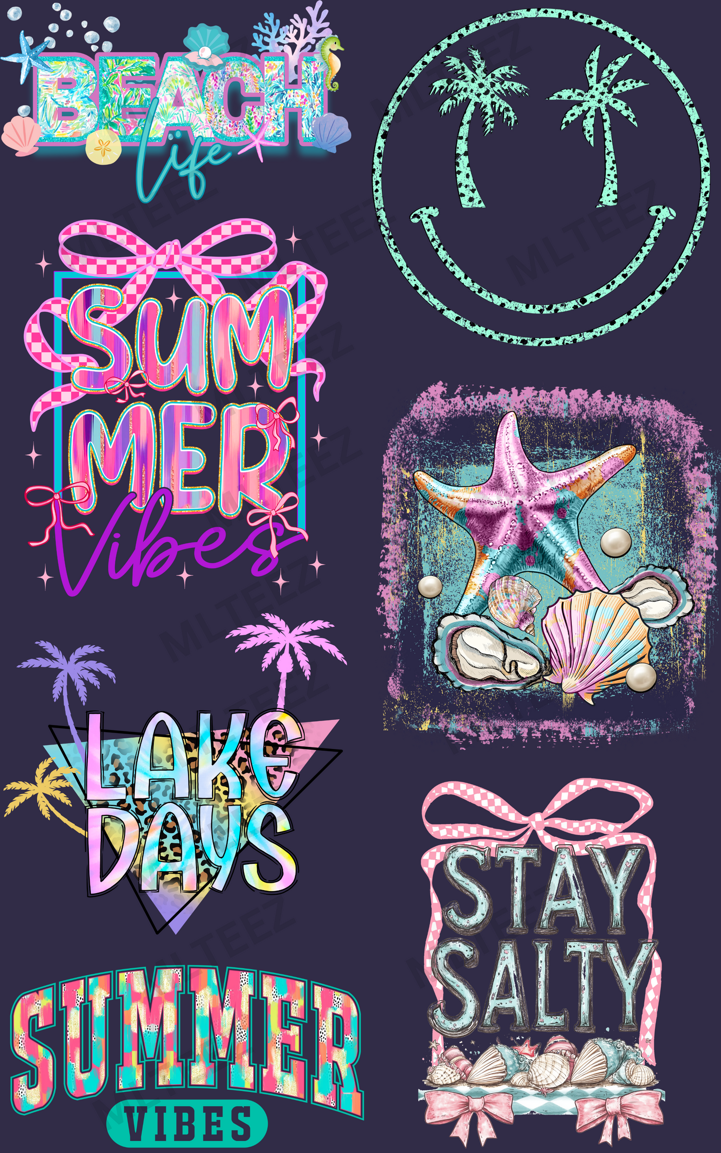 BEACH LIFE PREMADE GANGSHEET - 22X36 DTF TRANSFERS - DIRECT TO FILM