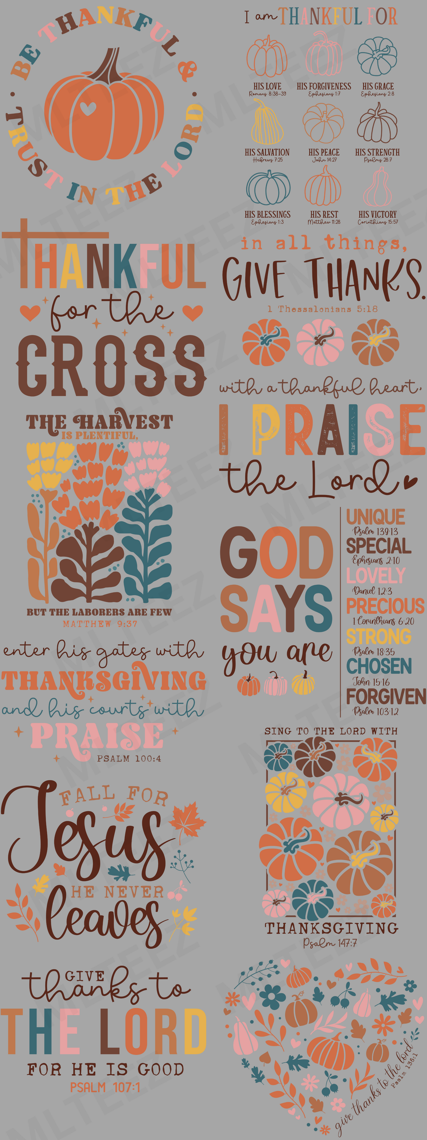 BE THANKFUL & TRUST IN THE LORD (60 INCH) PREMADE DRAFT GANGSHEET - 22X60 DTF TRANSFERS - DIRECT TO FILM