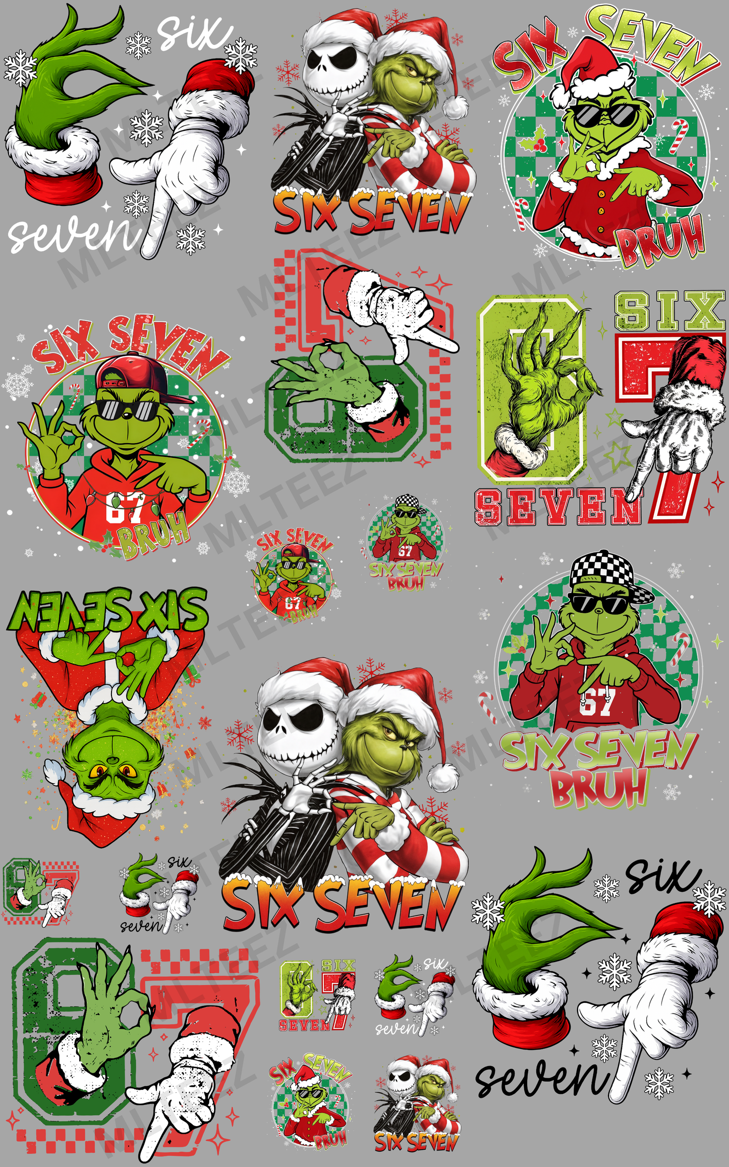 CHRISTMAS 67 (3) BIG GREEN MAN YOUTH PREMADE GANGSHEET - 22X36 DTF TRANSFERS - DIRECT TO FILM