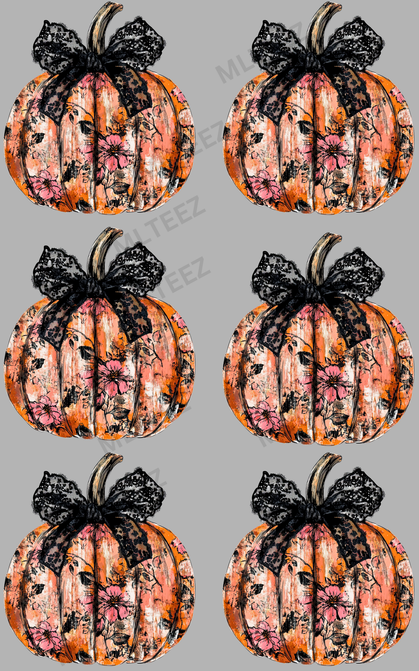 BLACK LACE PUMPKINS PREMADE GANGSHEET - 22X36 DTF TRANSFERS - DIRECT TO FILM