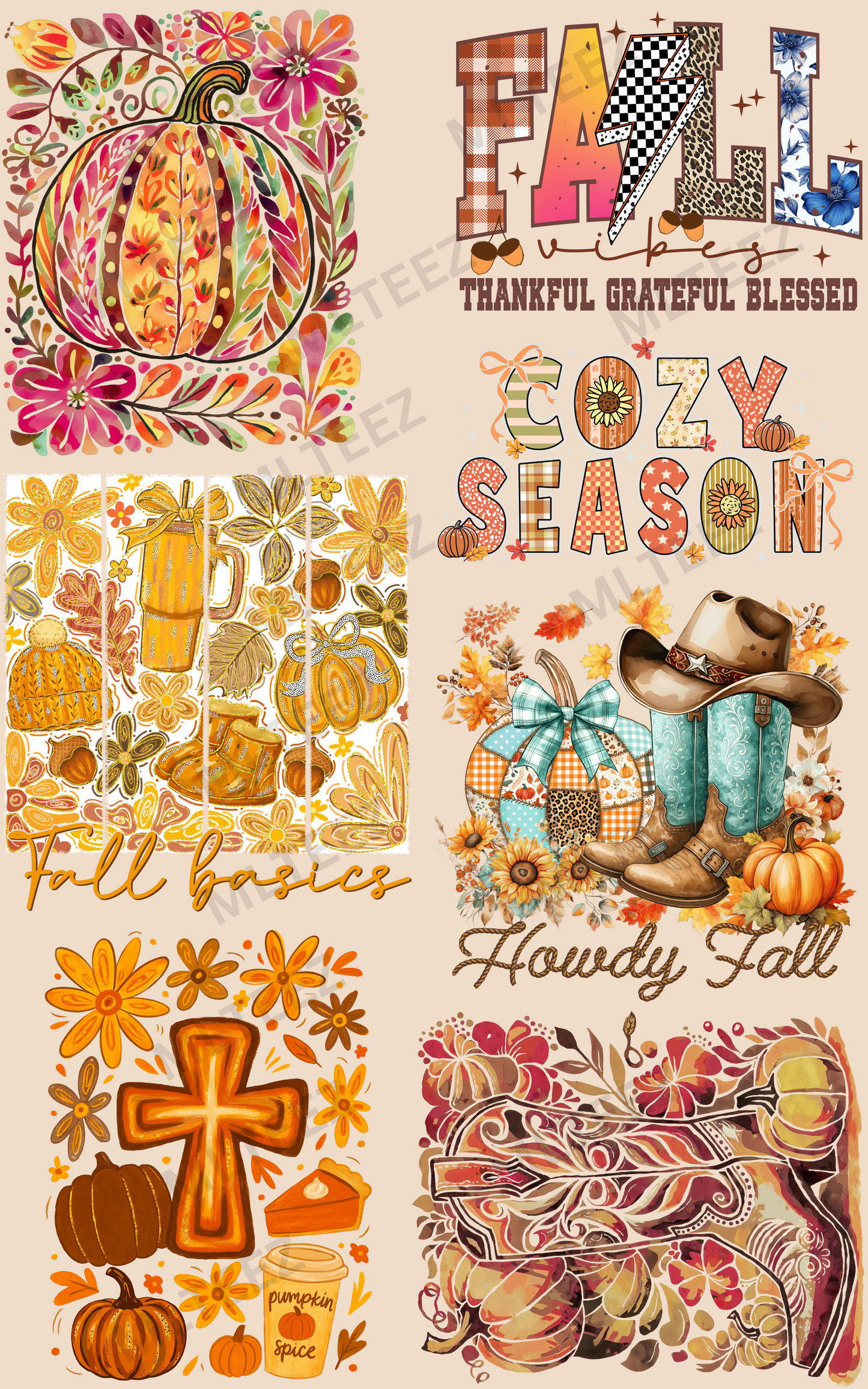 BOHO PUMPKIN (2) PREMADE GANGSHEET - 22X36 DTF TRANSFERS - DIRECT TO FILM