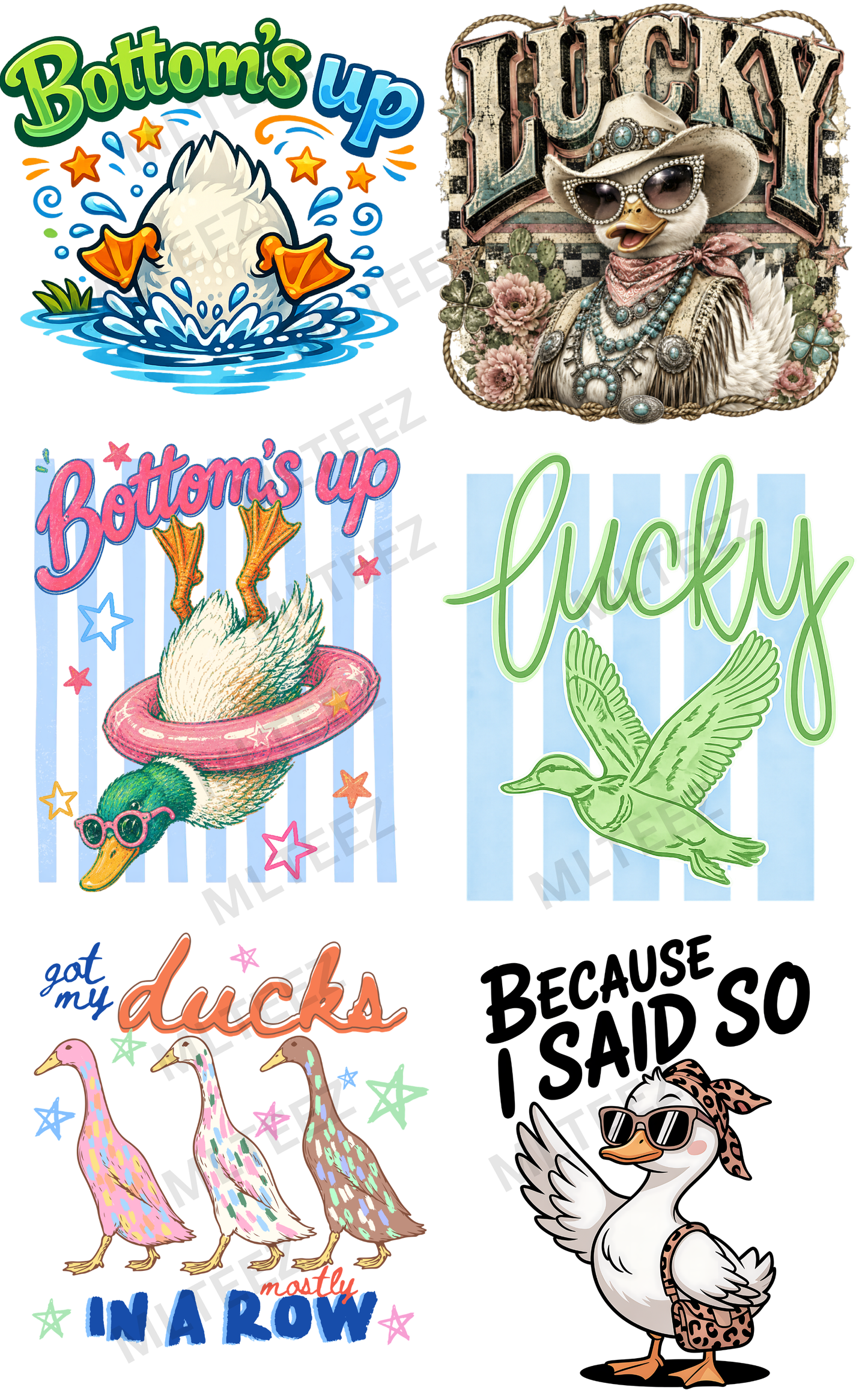BOTTOM'S UP (DUCKS) (1) PREMADE GANGSHEET - 22X36 DTF TRANSFERS - DIRECT TO FILM