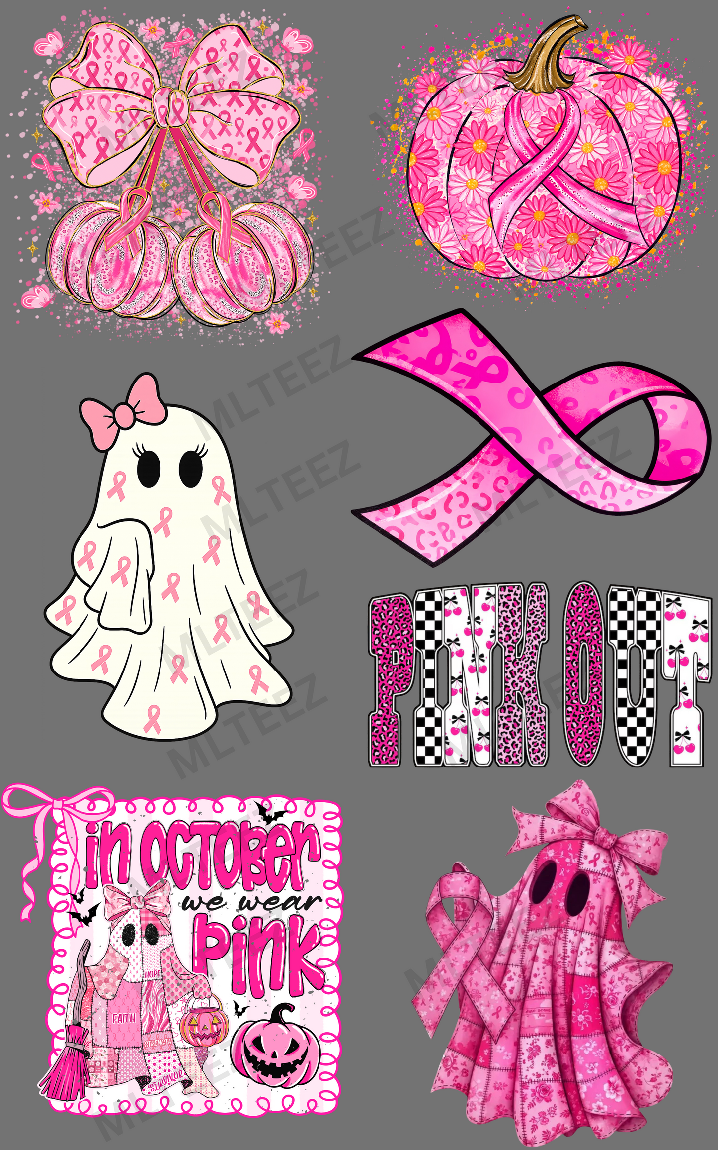 BREAST CANCER CHERRIES PREMADE GANGSHEET - 22X36 DTF TRANSFERS - DIRECT TO FILM