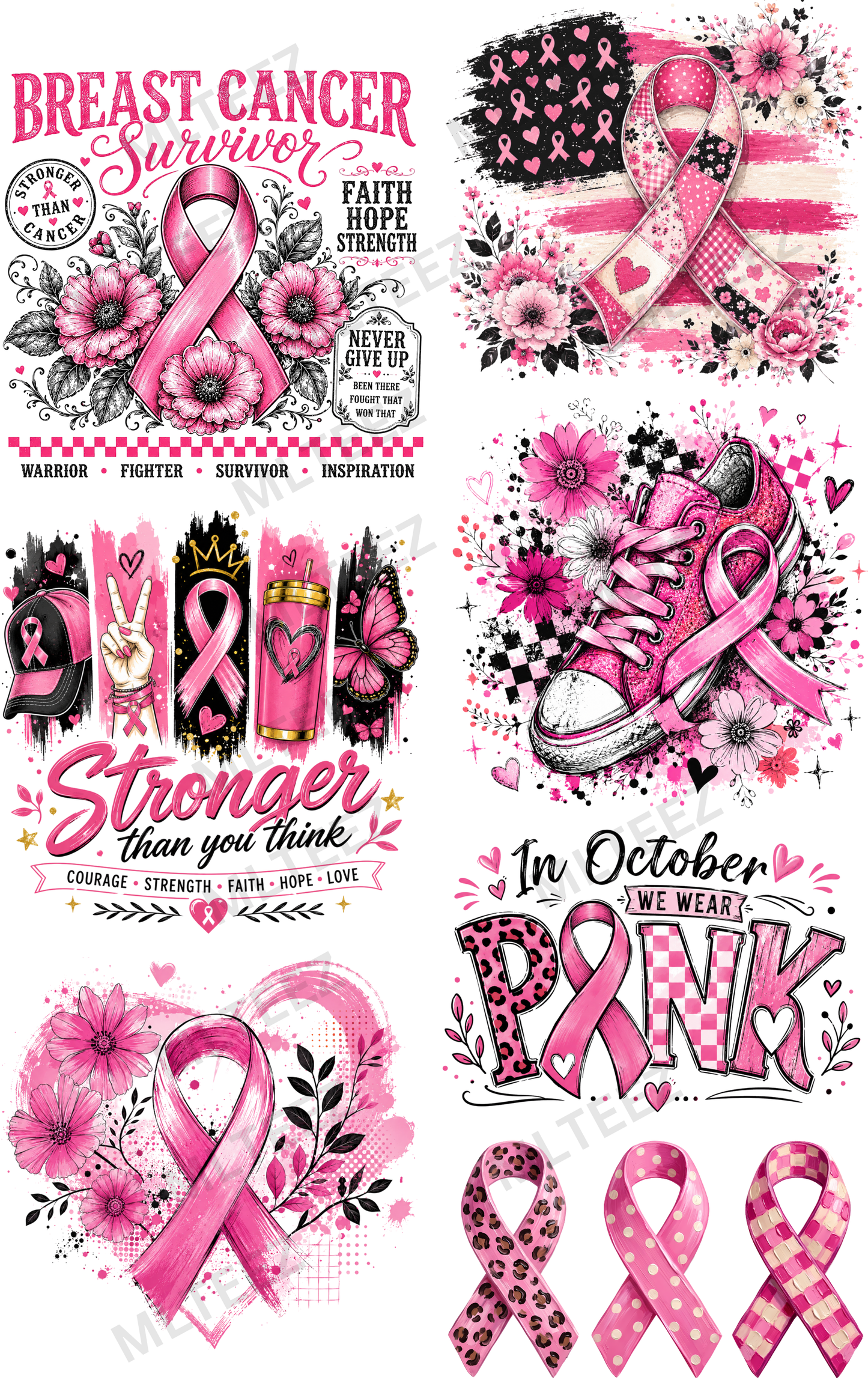 BREAST CANCER SURVIVOR (1) PREMADE GANGSHEET - 22X36 DTF TRANSFERS - DIRECT TO FILM