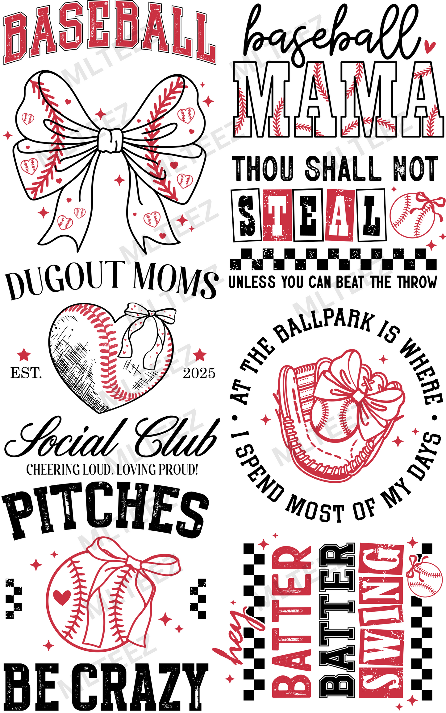 BASEBALL (5) GANGSHEET - 22X36 DTF TRANSFERS - DIRECT TO FILM