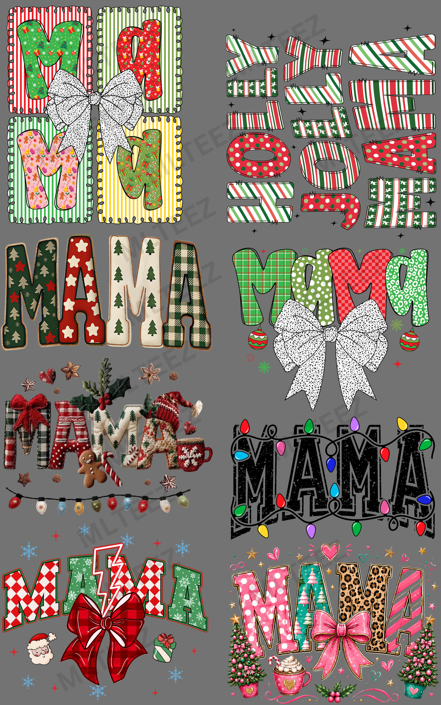 CHRISTMAS MAMA (1) PREMADE GANGSHEET - 22X36 DTF TRANSFERS - DIRECT TO FILM
