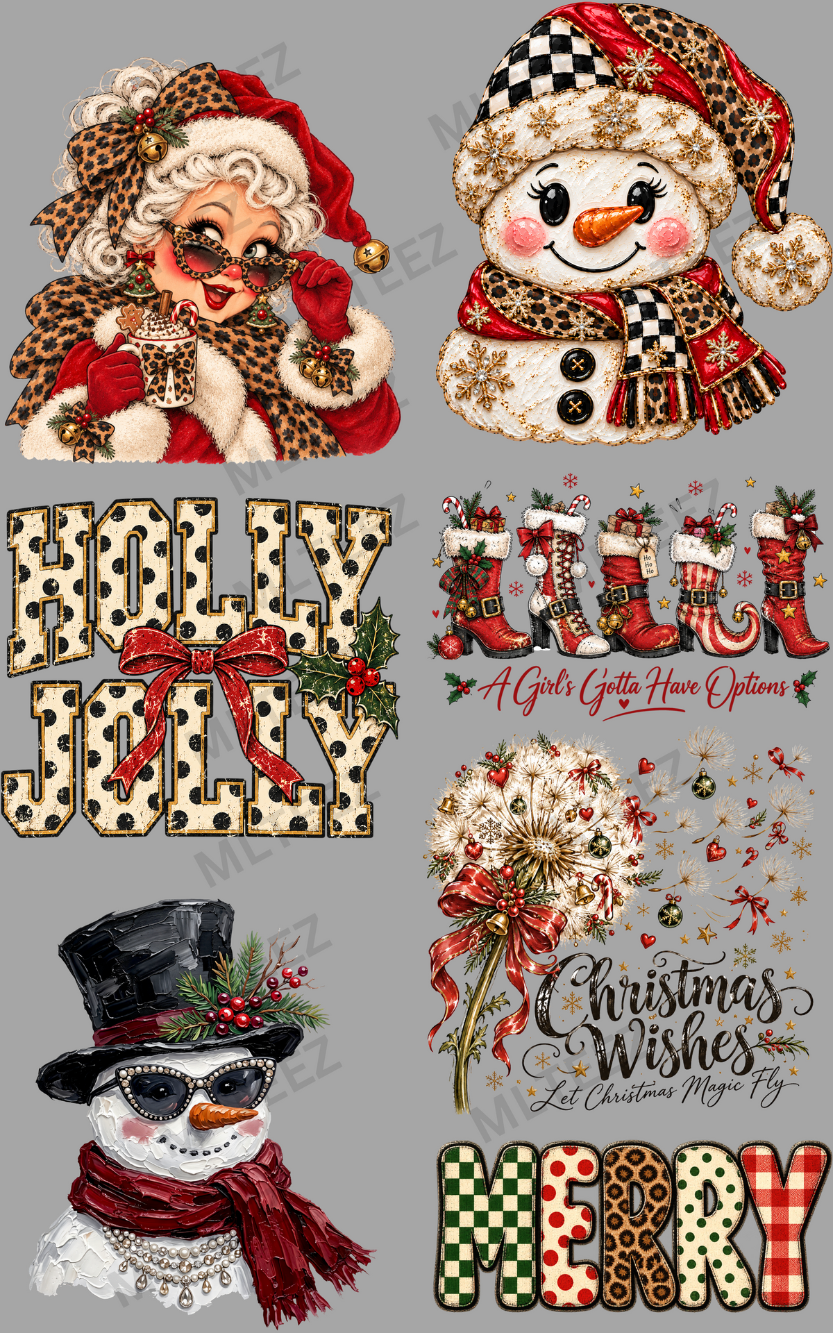 CHRISTMAS WISHES (1) PREMADE GANGSHEET - 22X36 DTF TRANSFERS - DIRECT TO FILM