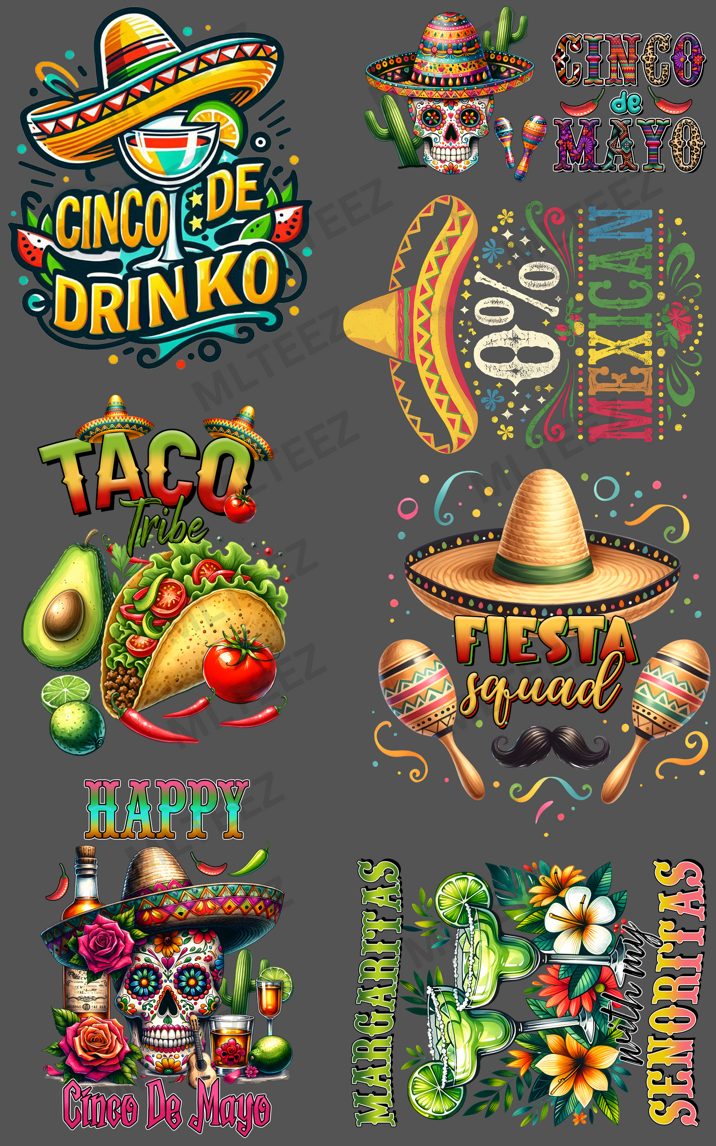 CINCO DE MAYO (2) PREMADE GANGSHEET - 22X36 DTF TRANSFERS - DIRECT TO FILM
