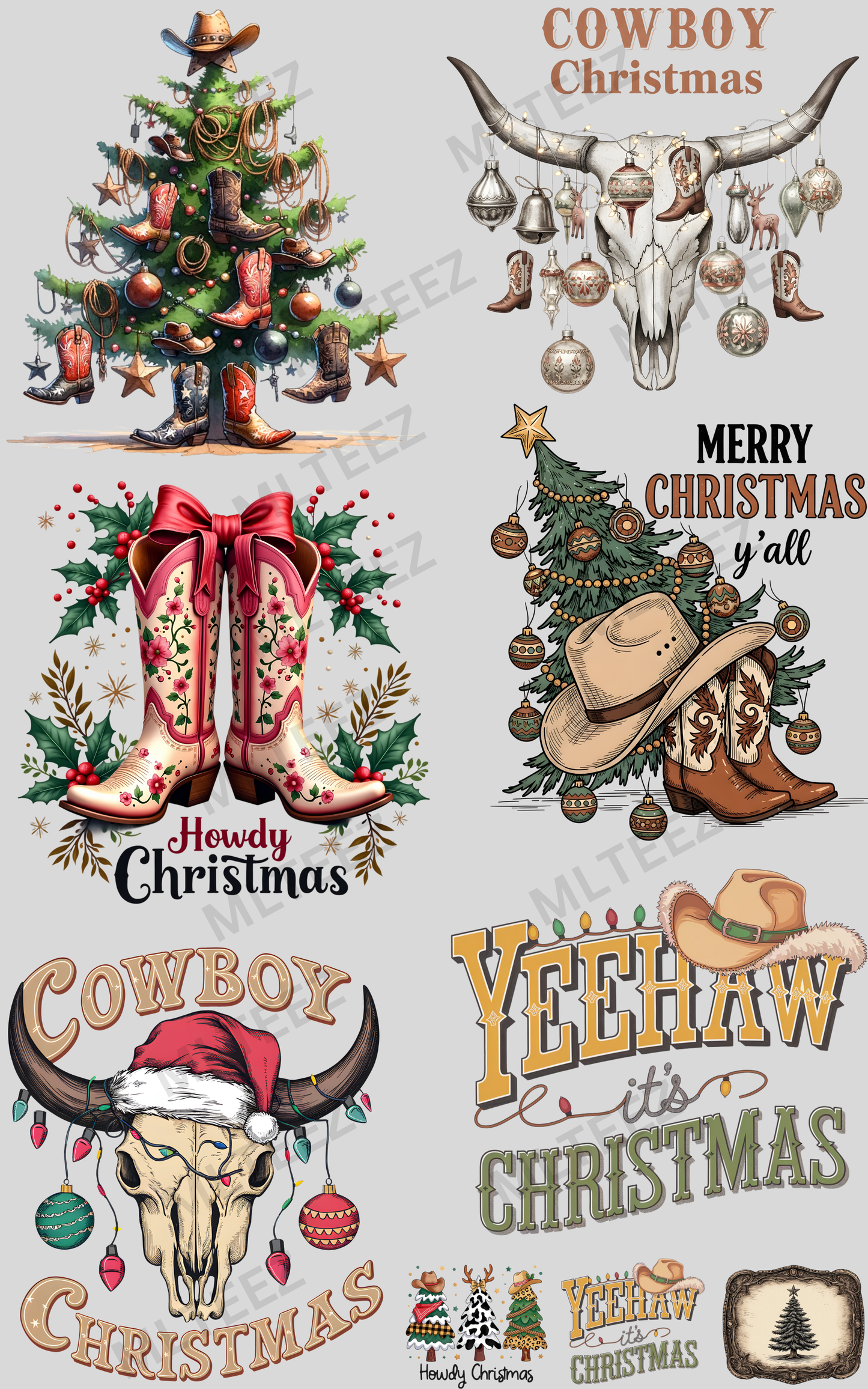 COWBOY CHRISTMAS TREE PREMADE GANGSHEET - 22X36 DTF TRANSFERS - DIRECT TO FILM
