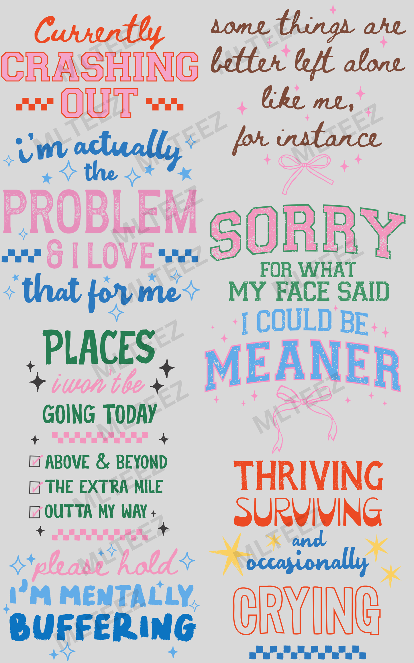 CURRENTLY CRASHING OUT (1) PREMADE GANGSHEET - 22X36 DTF TRANSFERS - DIRECT TO FILM