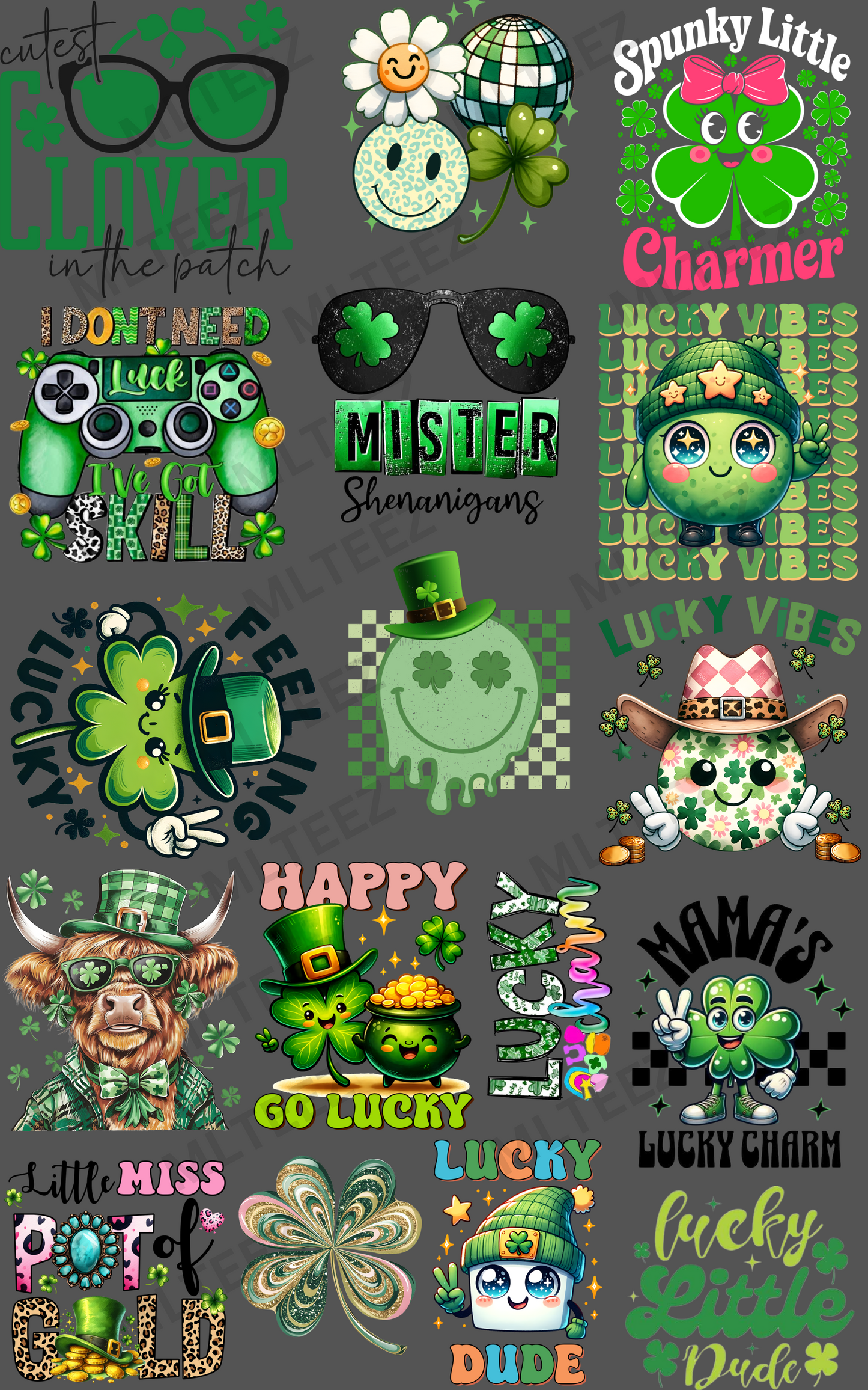 CUTEST CLOVER IN THE PATCH (YOUTH) PREMADE GANGSHEET - 22X36 DTF TRANSFERS - DIRECT TO FILM