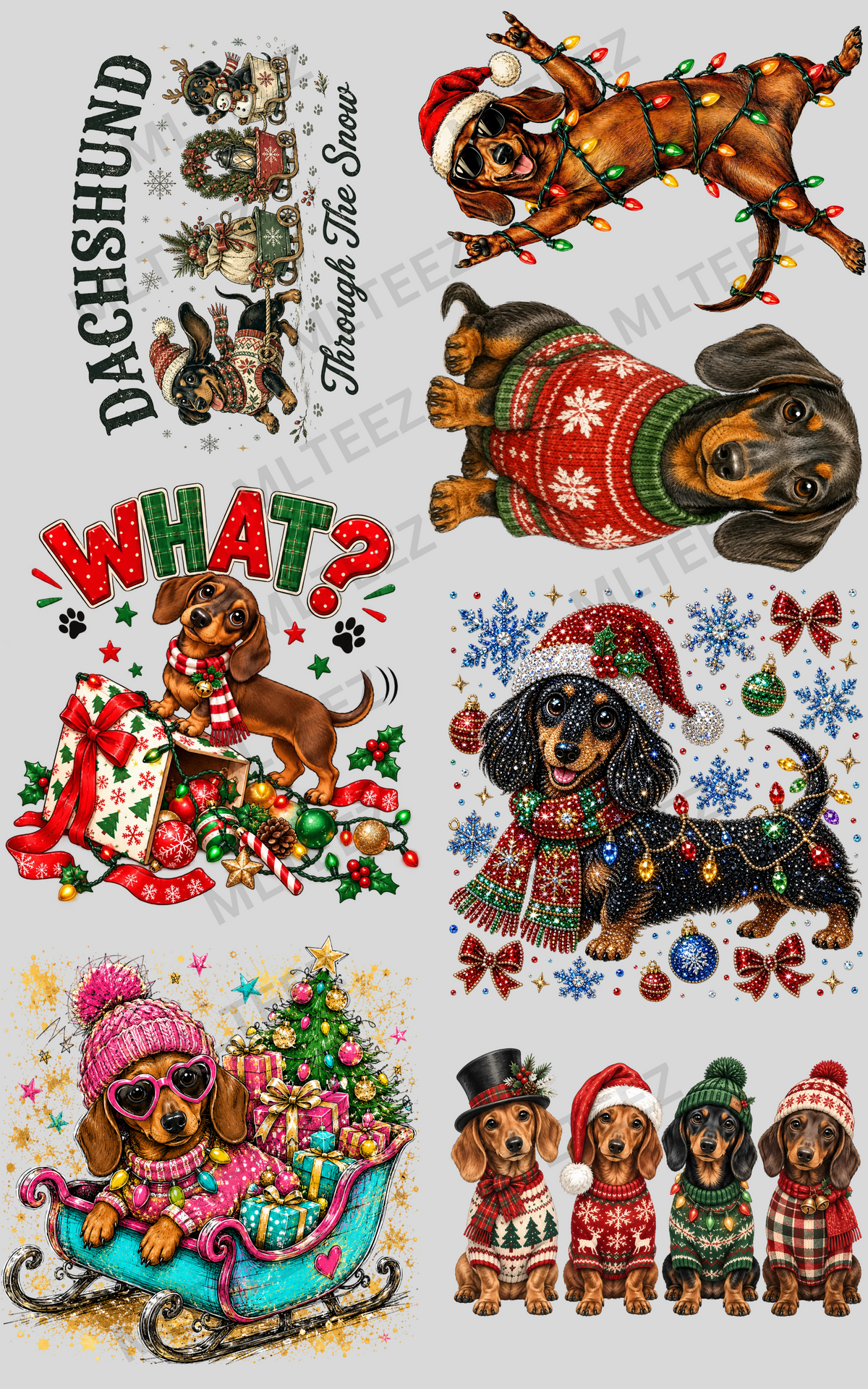 DACHSHUND THROUGH THE SNOW (1) PREMADE GANGSHEET - 22X36 DTF TRANSFERS - DIRECT TO FILM
