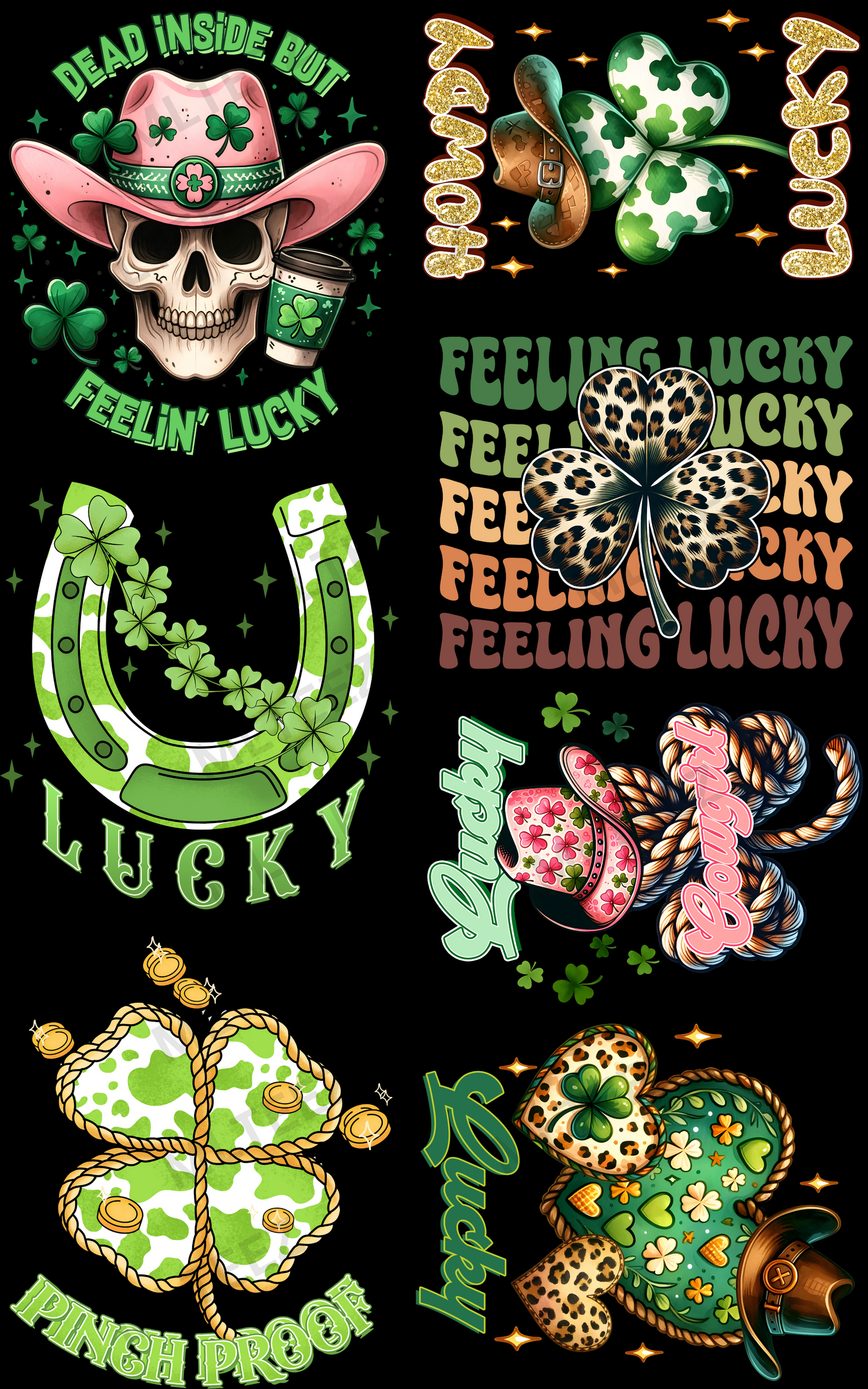 DEAD INSIDE BUT FEELIN' LUCKY PREMADE GANGSHEET - 22X36 DTF TRANSFERS - DIRECT TO FILM