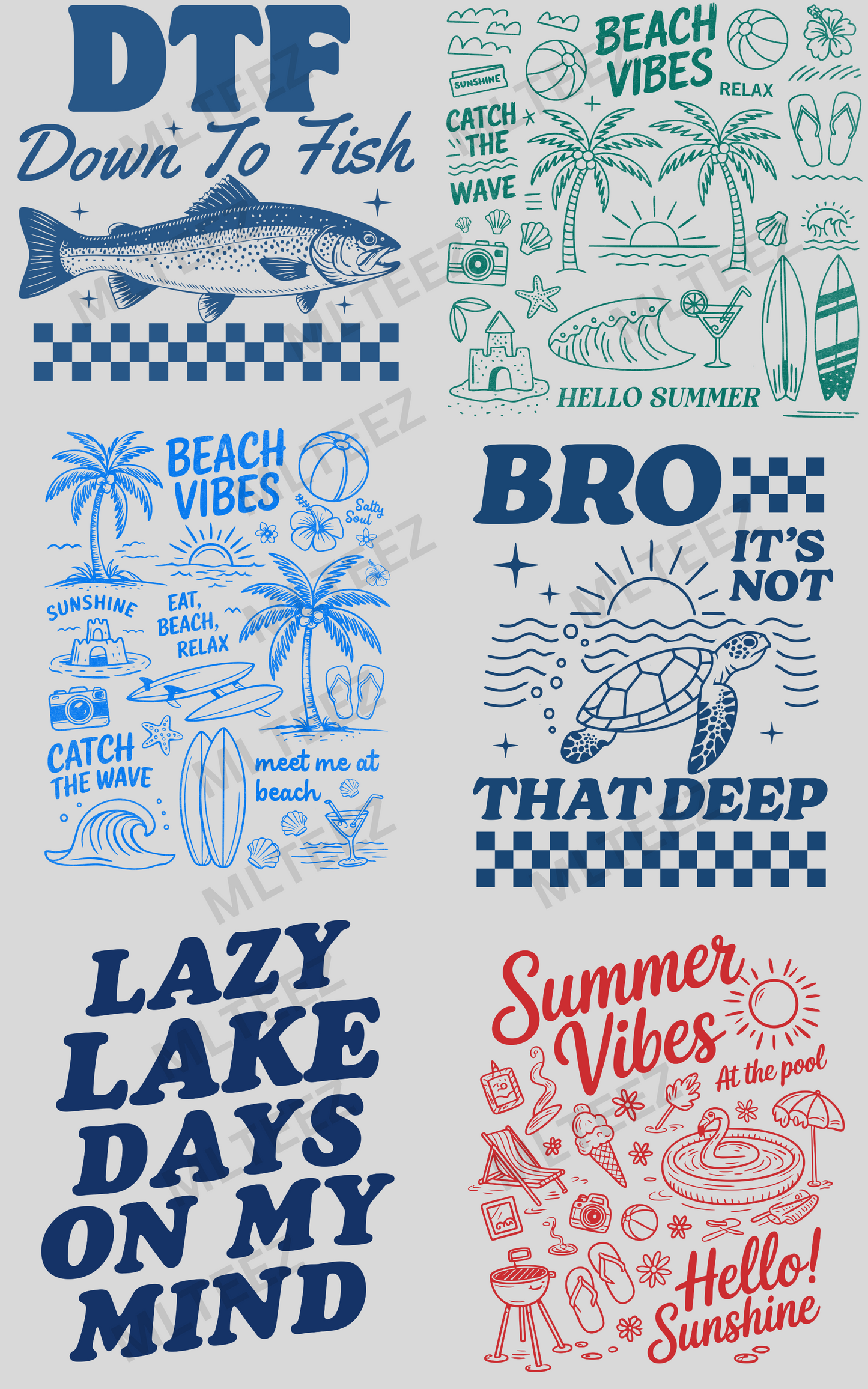 DOWN TO FISH/BEACH VIBES PREMADE GANGSHEET - 22X36 DTF TRANSFERS - DIRECT TO FILM