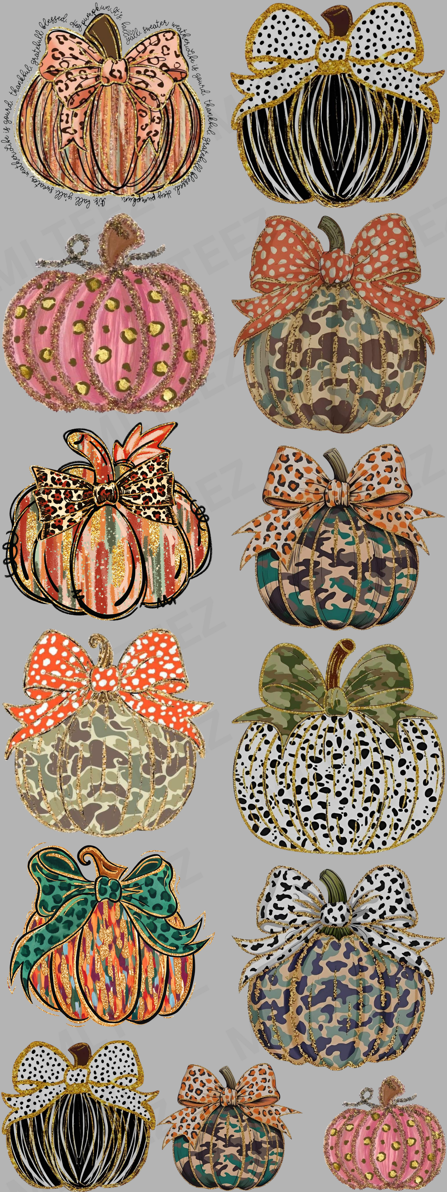 FALL PUMPKINS (GOLD OUTLINED) PREMADE GANGSHEET - 22X60 DTF TRANSFERS - DIRECT TO FILM