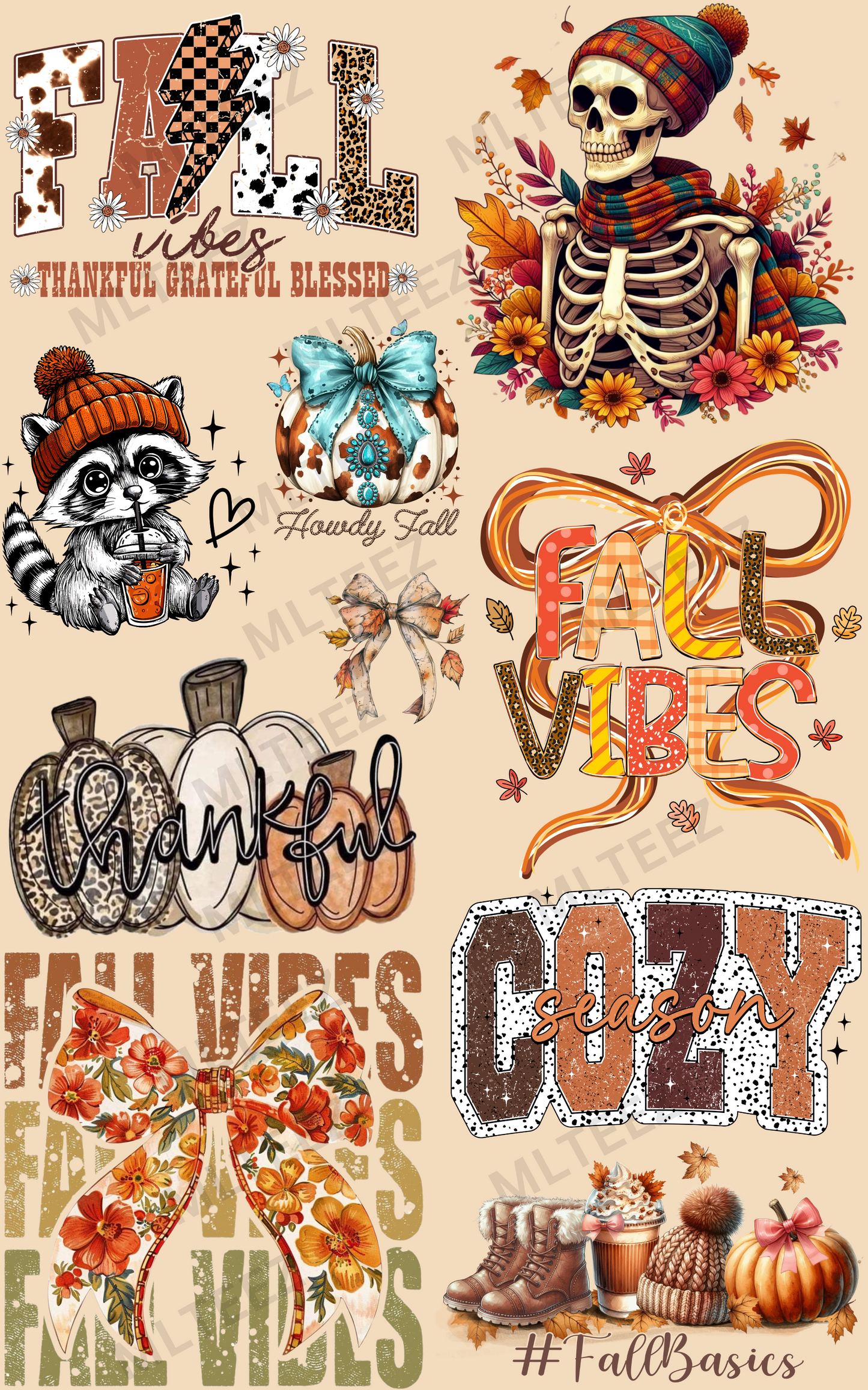 FALL VIBES (1) PREMADE GANGSHEET - 22X36 DTF TRANSFERS - DIRECT TO FILM