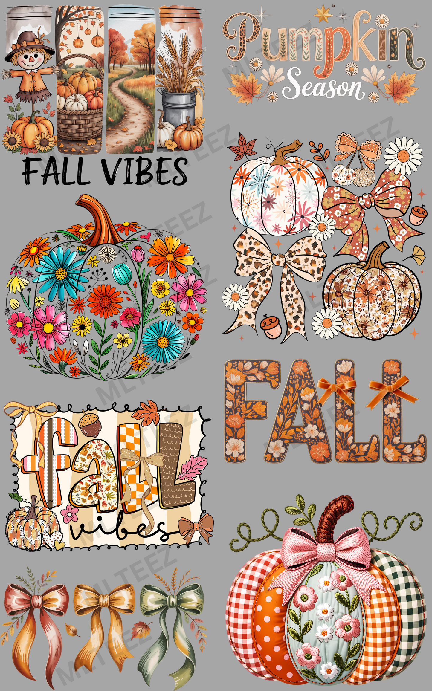 FALL VIBES (4) PREMADE GANGSHEET - 22X36 DTF TRANSFERS - DIRECT TO FILM