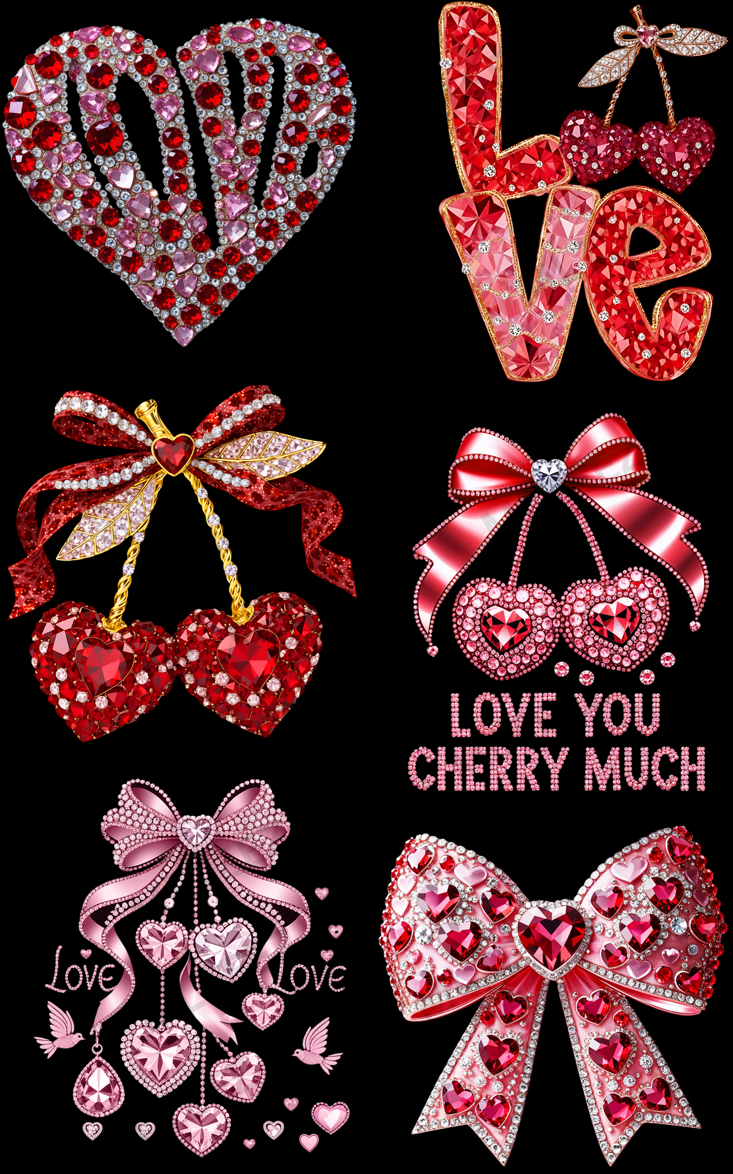 FAUX RHINESTONE VALENTINE (1) PREMADE DRAFT GANGSHEET - 22X36 DTF TRANSFERS - DIRECT TO FILM