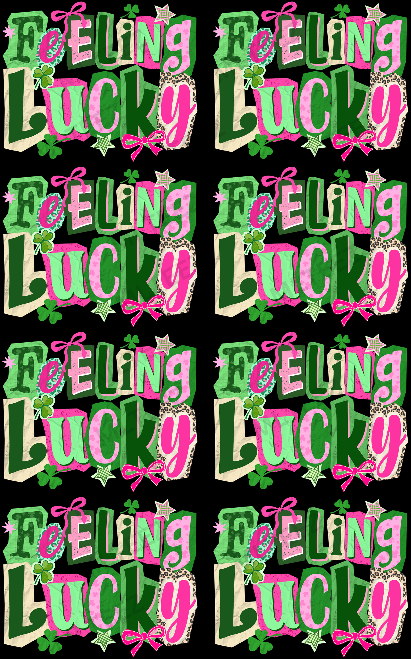 FEELING LUCKY (1) PREMADE DRAFT GANGSHEET - 22X36 DTF TRANSFERS - DIRECT TO FILM